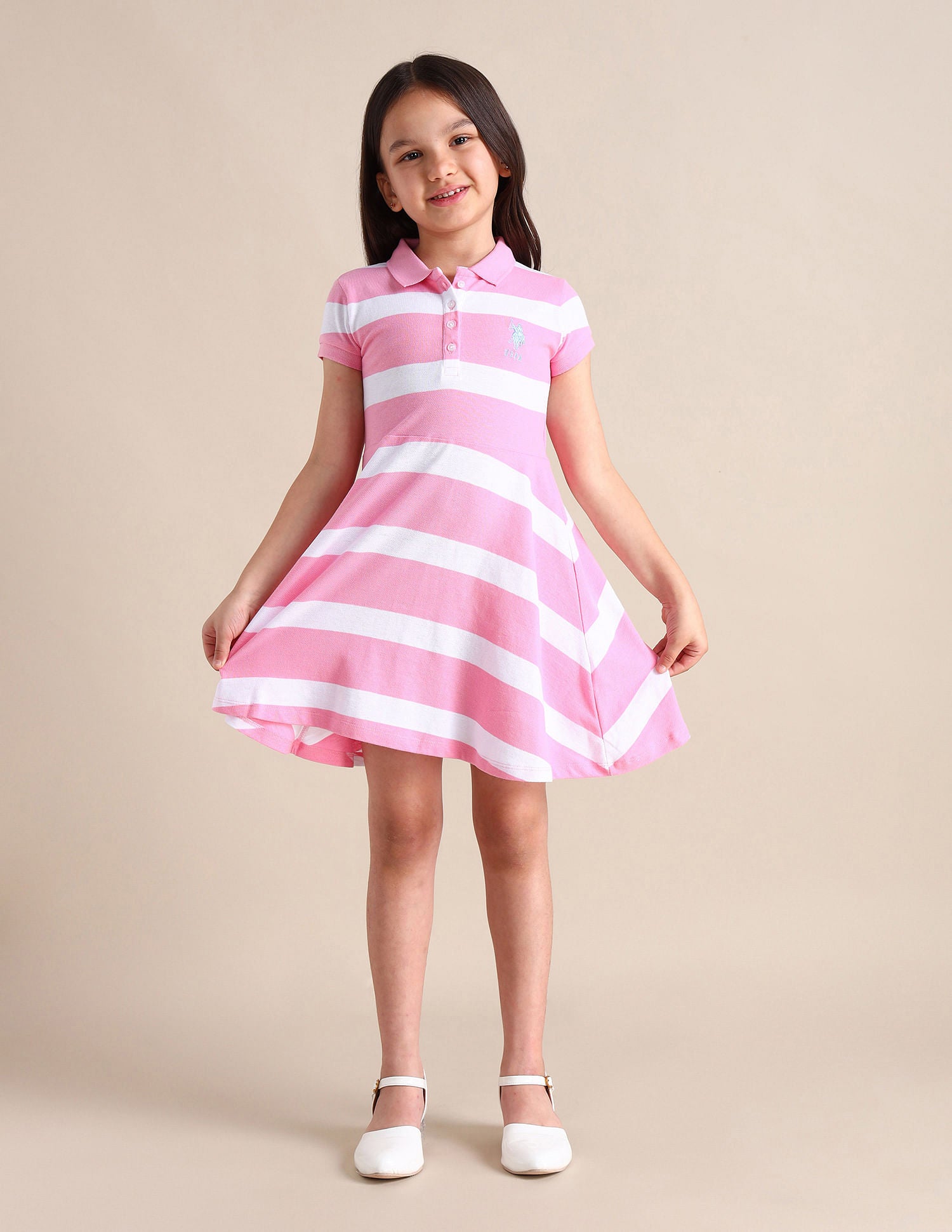 Girls Striped A-line Dress Light Pink - U.S. POLO ASSN. | Large