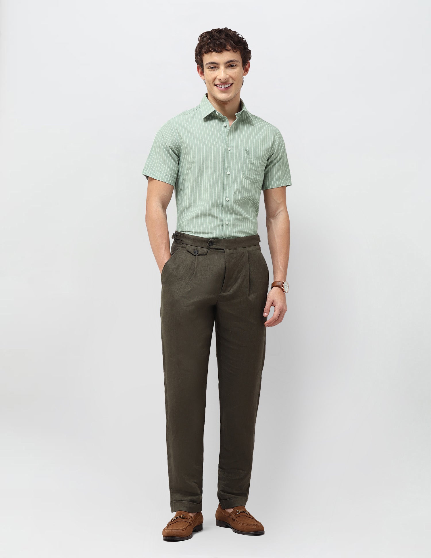 Vertical Striped Regular Fit Shirt Sage - U.S. Polo Assn. India | Large