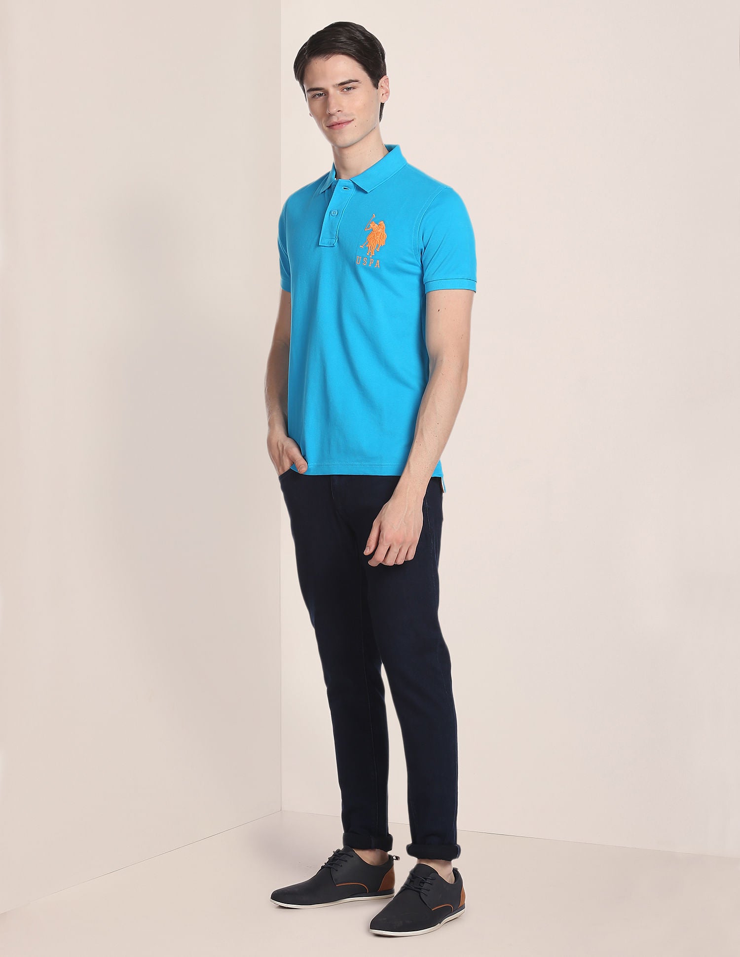 Compact Cotton Logo Polo Shirt Blue - U.S. Polo Assn. India | Large