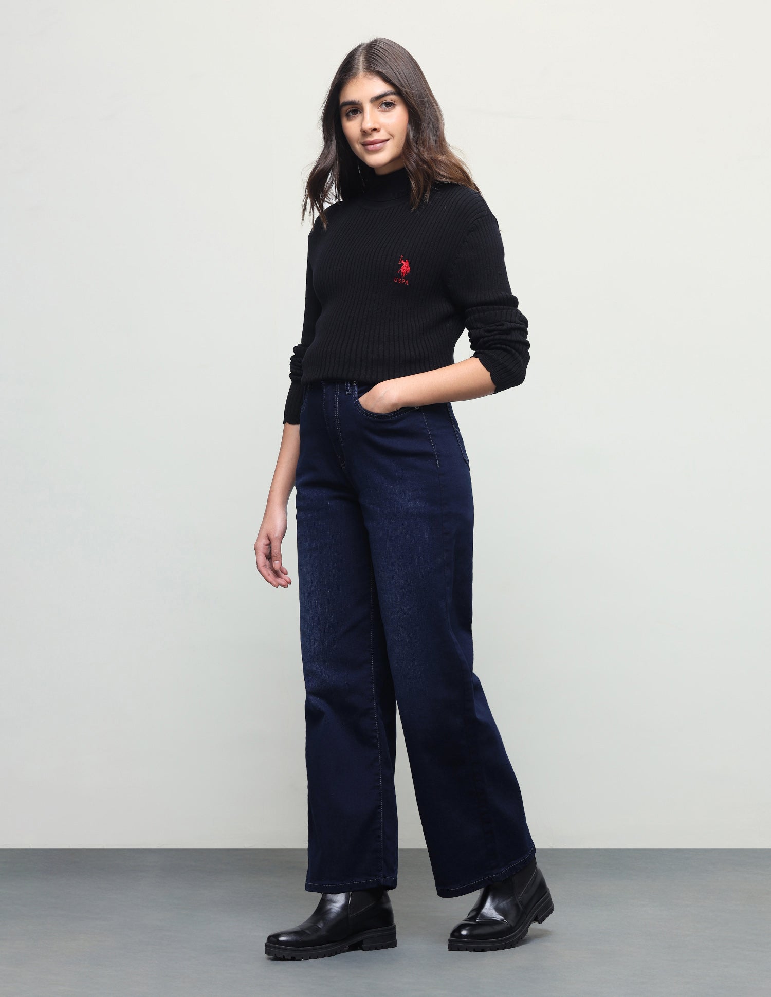 Wide Leg Fit Blue Jeans Dark Blue - U.S. Polo Assn. India | Large