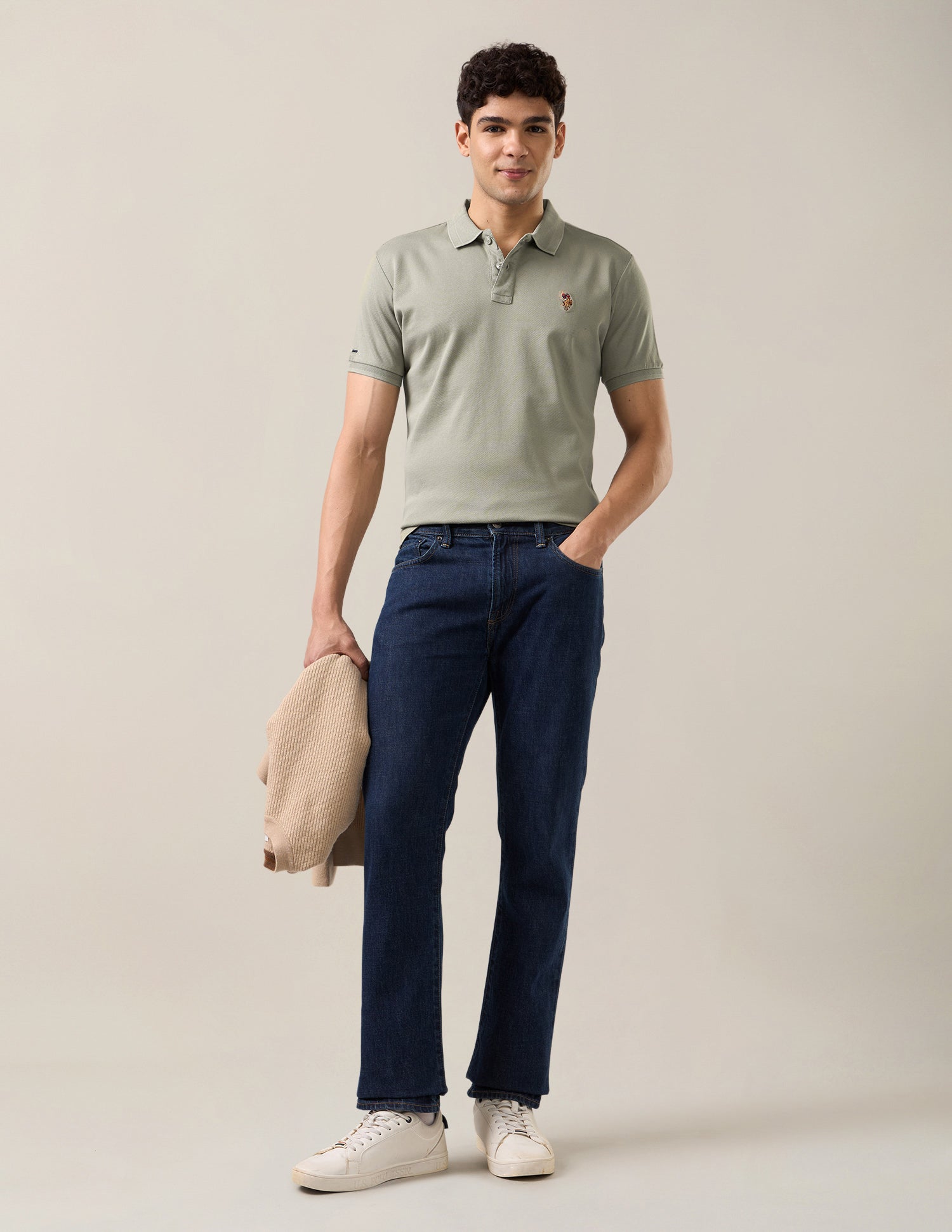 Solid Slim Fit Polo Shirt Olive - U.S. Polo Assn. India | Large