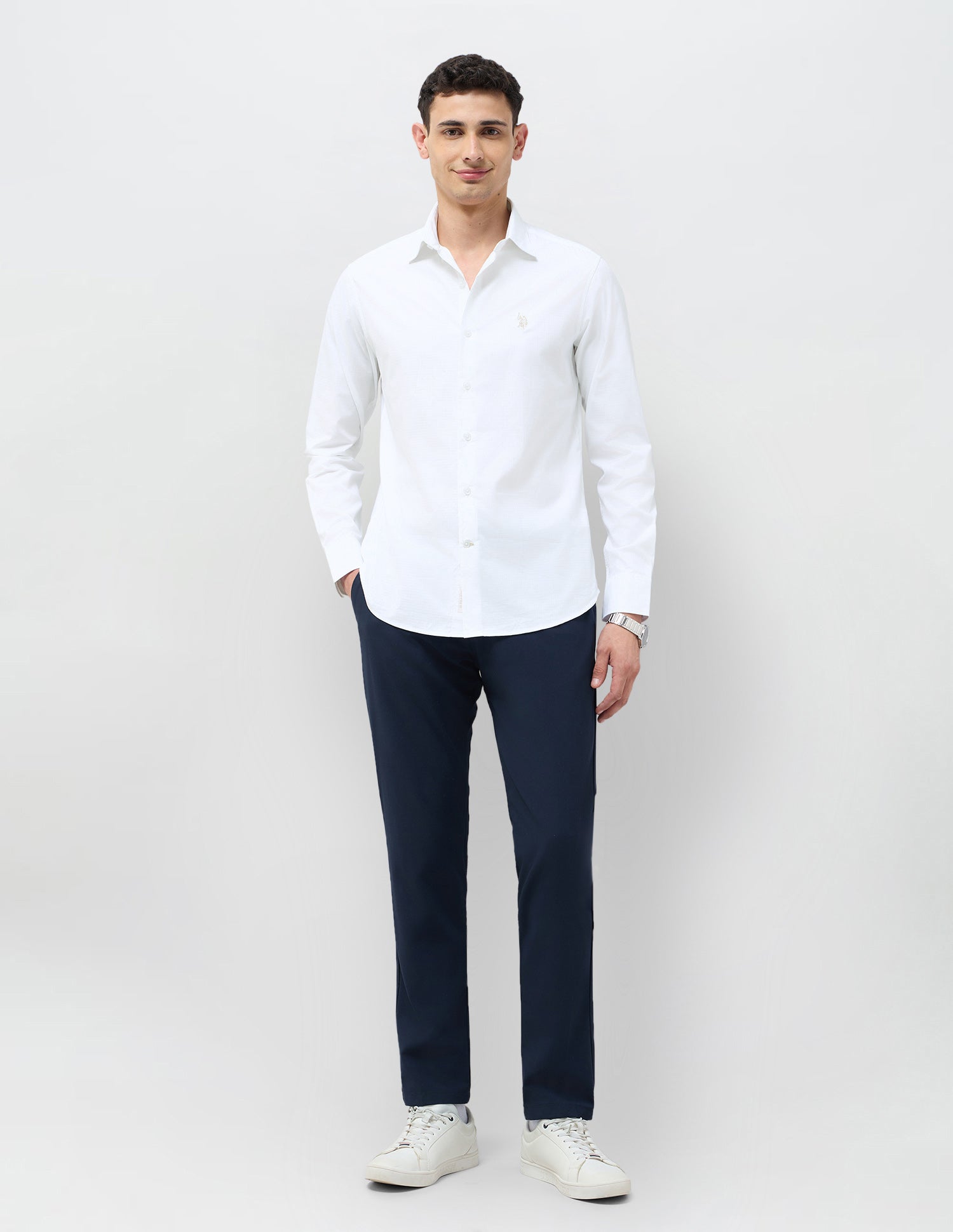 Textured Tailored Fit Shirt White - U.S. POLO ASSN. | Large