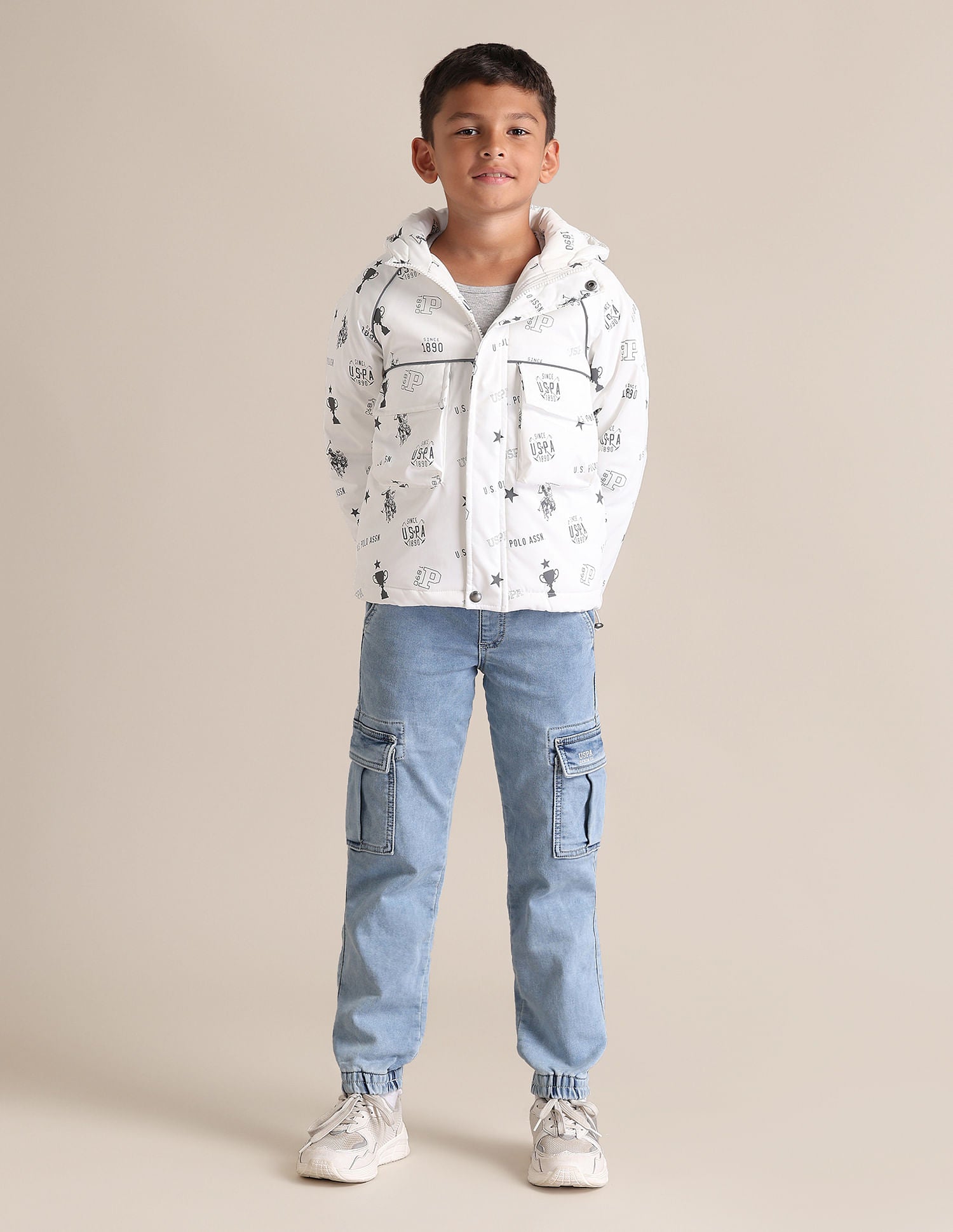 Boys Printed Hooded Jackets White - U.S. POLO ASSN. | Large