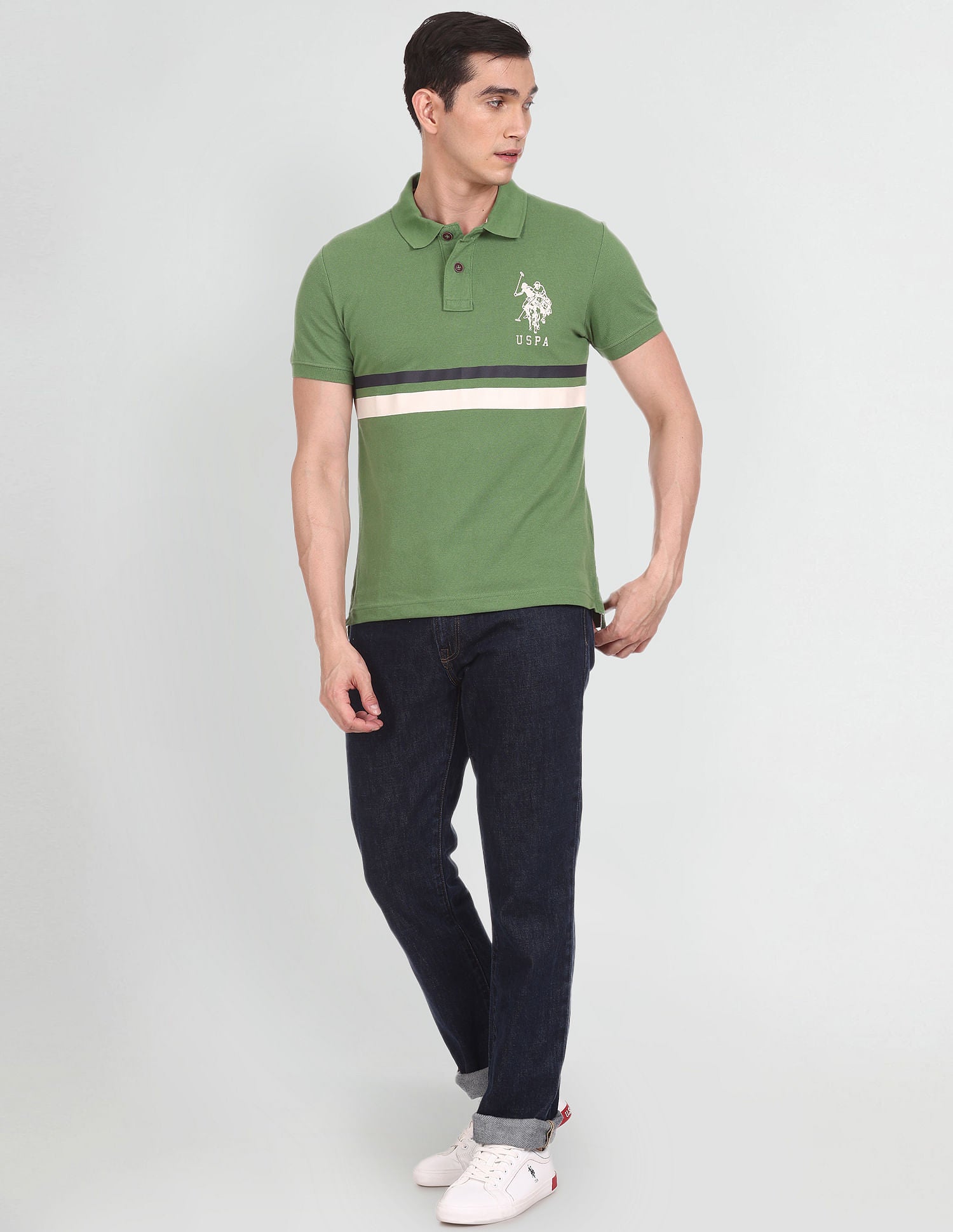 Contrast Stripe Pique Polo Shirt Green - U.S. Polo Assn. India | Large