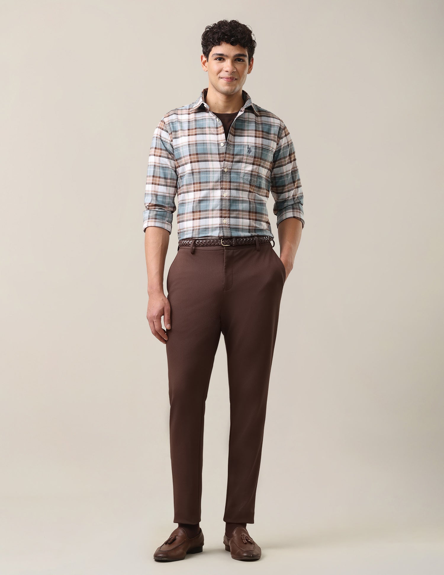 Plaid Checked Oxford Shirt Teal - U.S. Polo Assn. India | Large