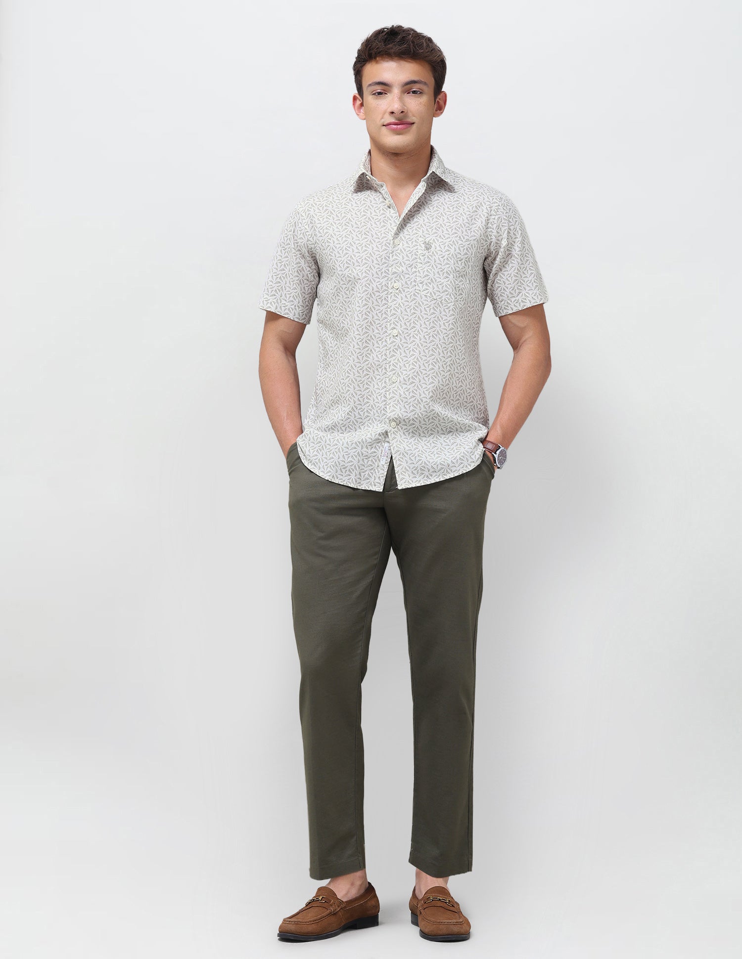 Tropical Printed Regular Fit Shirt Light Olive - U.S. Polo Assn. India | Large