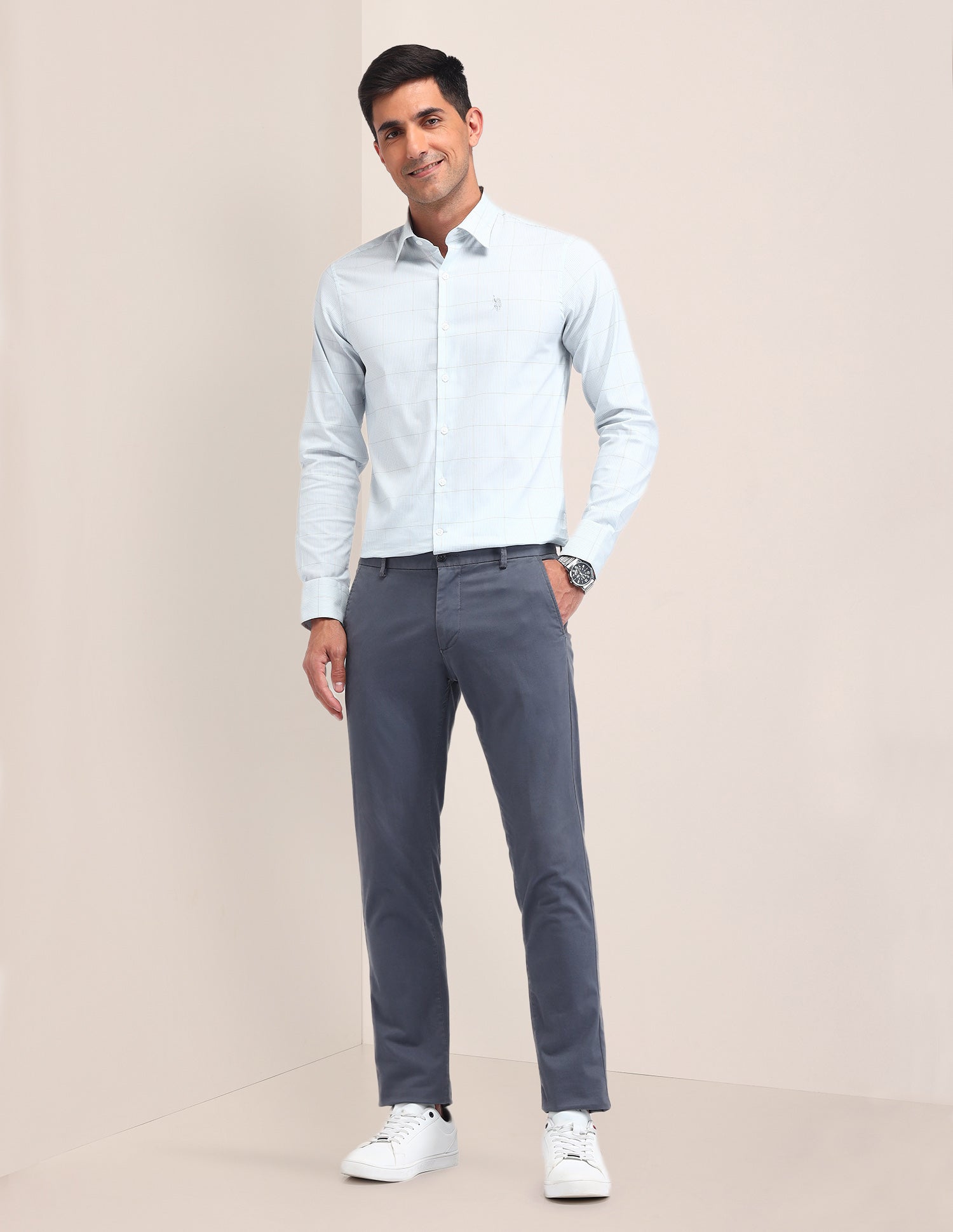 Micro Checked Twill Shirt Olive - U.S. Polo Assn. India | Large