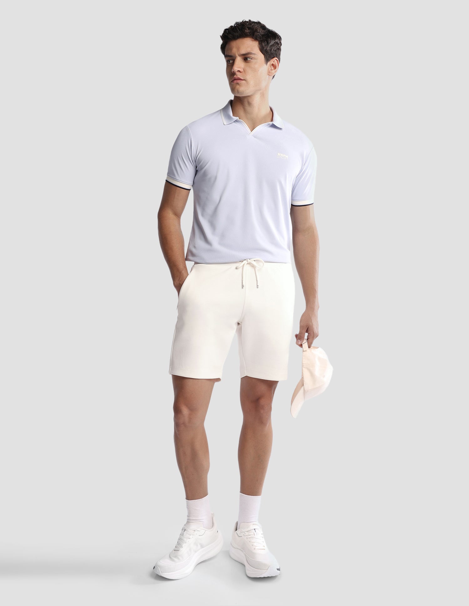 Mid Rise Solid Active Shorts Off White - U.S. Polo Assn. India | Large