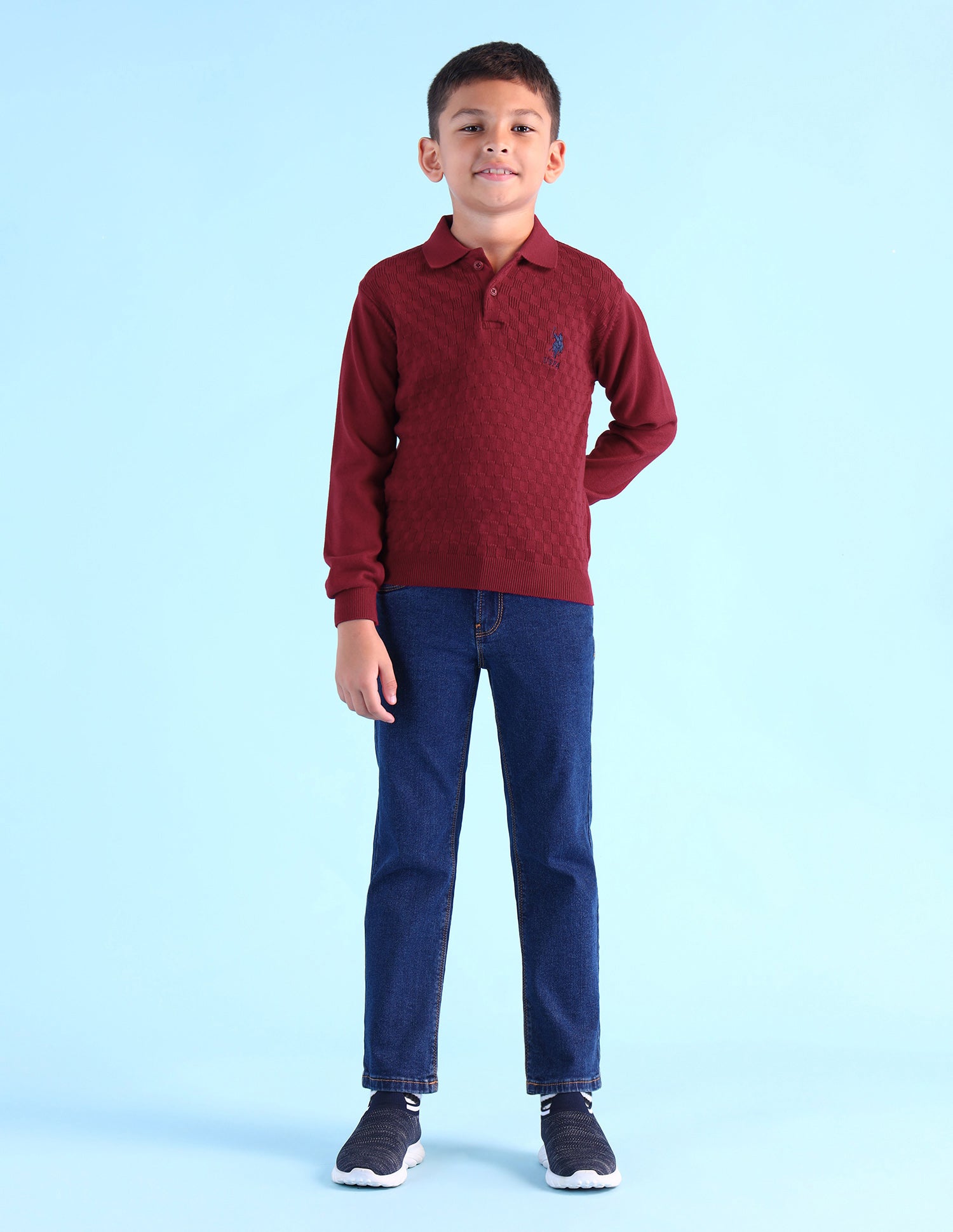 Boys Textured Regular Fit Sweater Maroon - U.S. POLO ASSN. | Large