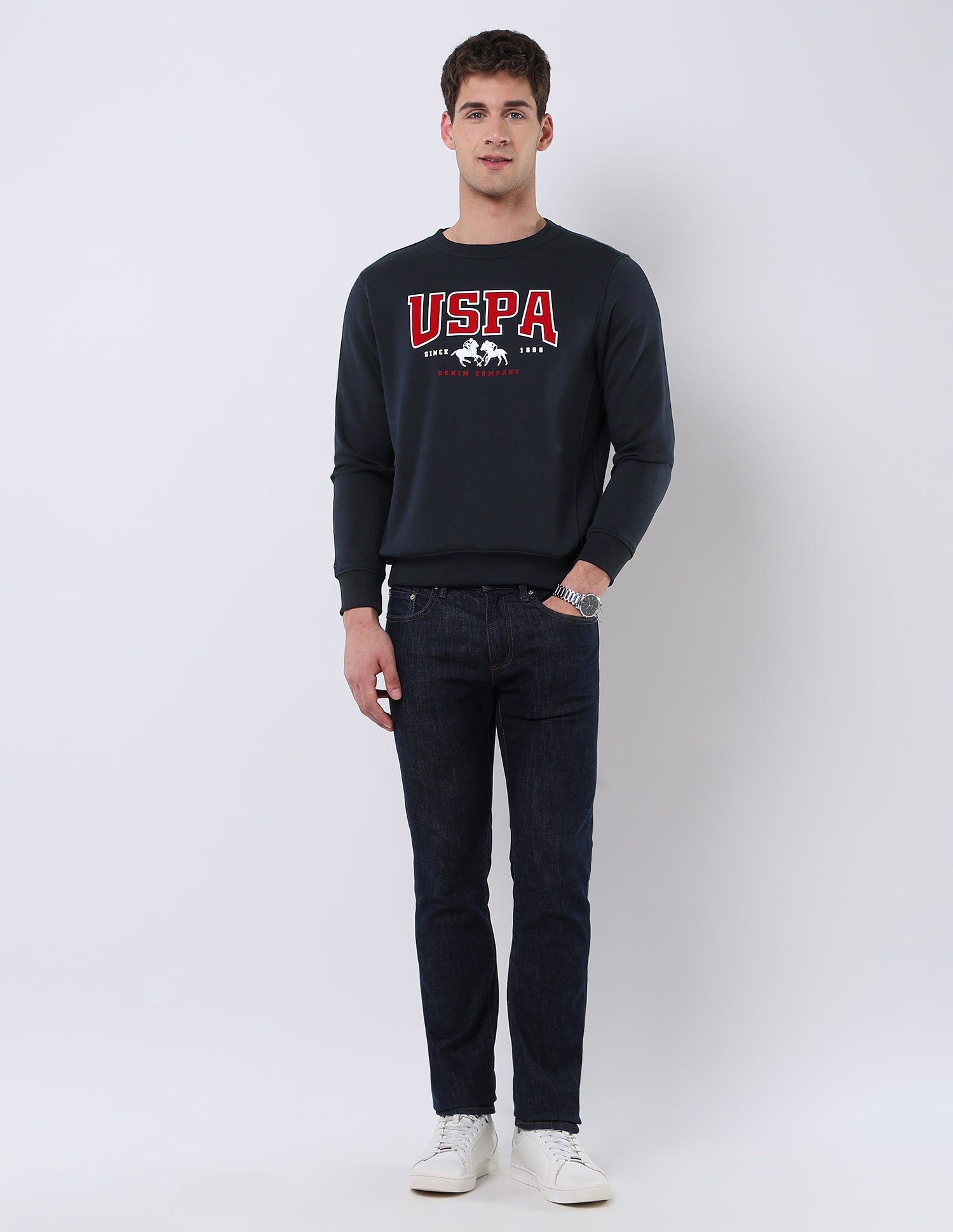 Brand Printed Regular Fit Sweatshirt Navy - U.S. POLO ASSN. | Large