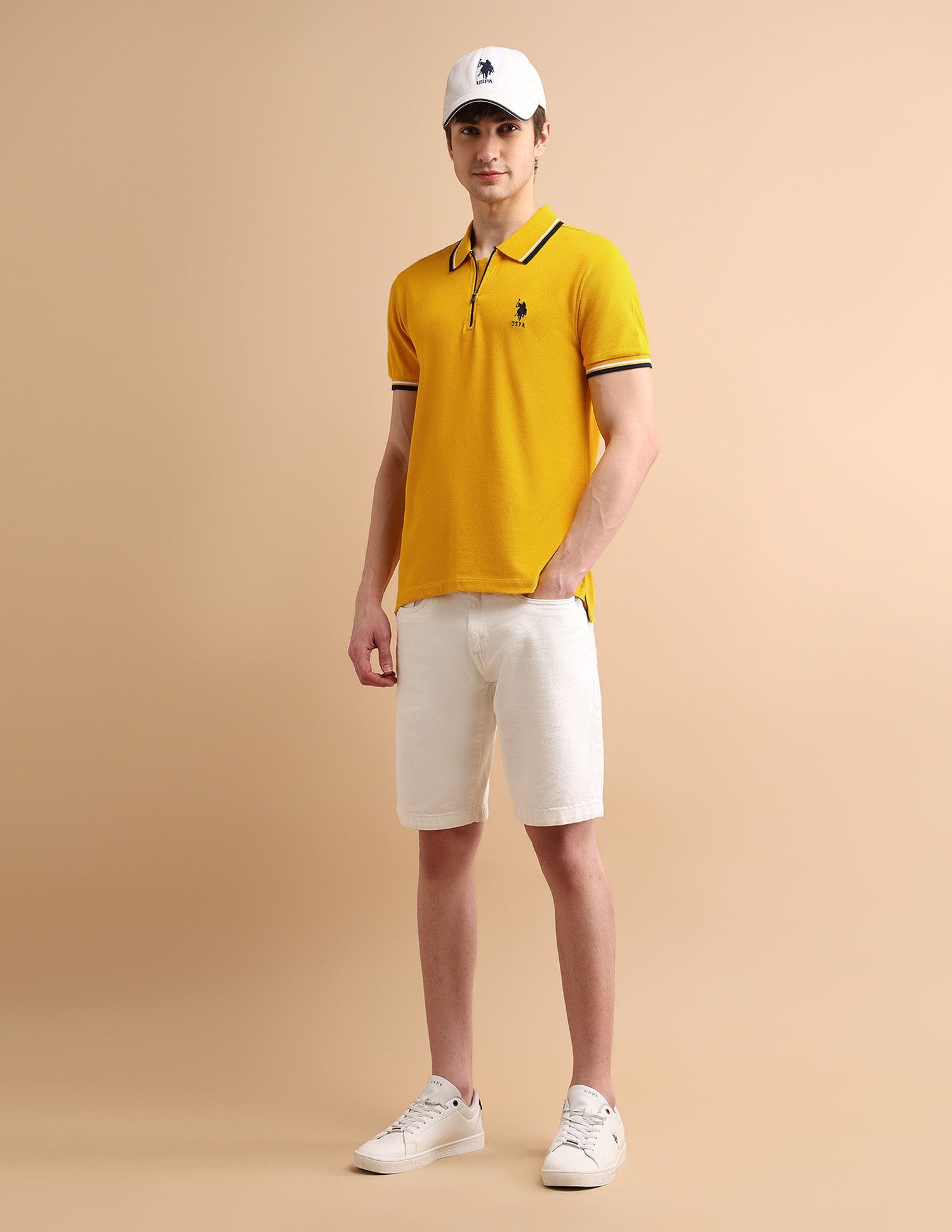 Tipped Zipper Polo Shirt Yellow - U.S. POLO ASSN. | Large
