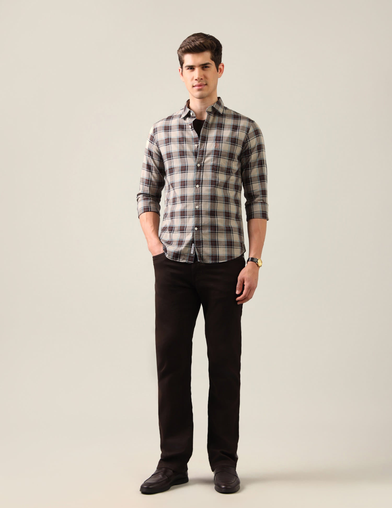Grid Tattersall Checked Regular Fit Shirt Brown - U.S. Polo Assn. India | Large