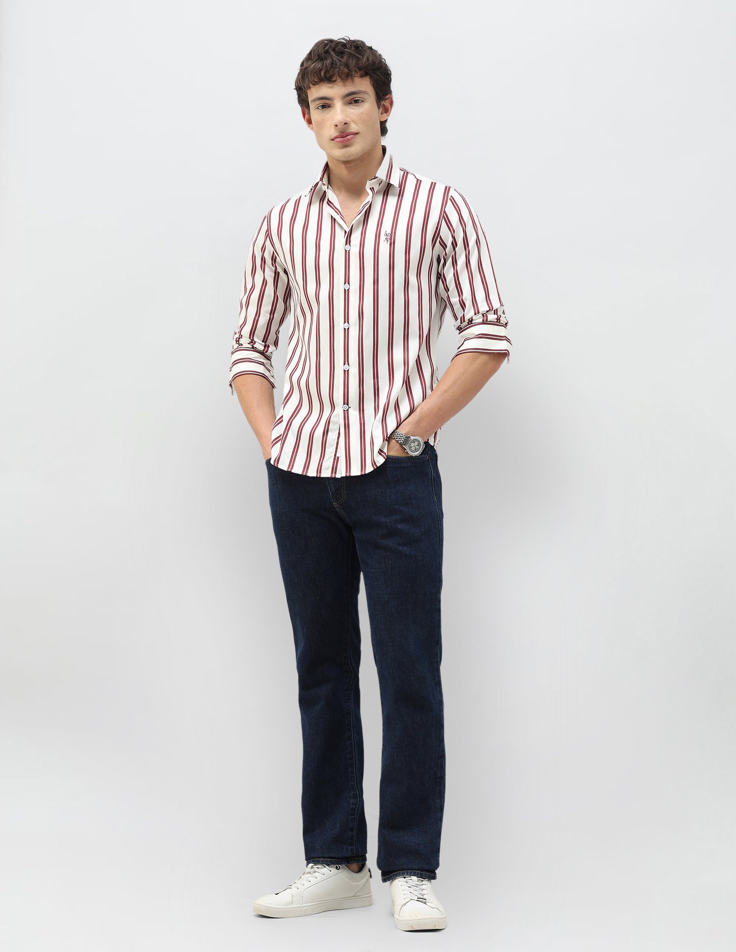 New Port Marina Vertical Striped Shirt Burgundy - U.S. Polo Assn. India | Large