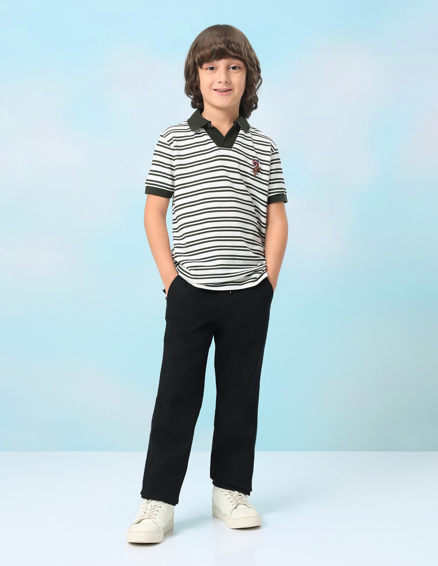 Horizontal Striped Regular Fit Polo Shirt Olive - U.S. Polo Assn. India | Large