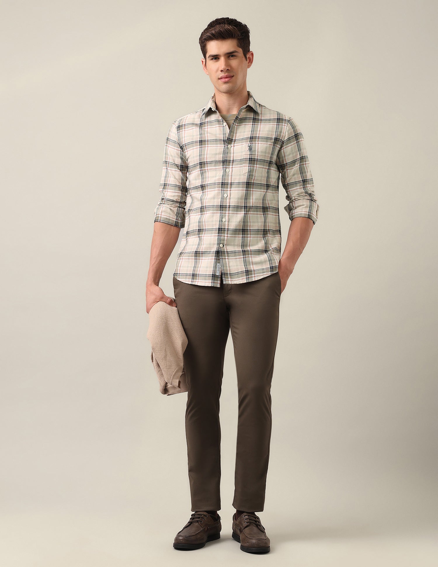 Tartan Checked Oxford Shirt Ivory - U.S. Polo Assn. India | Large
