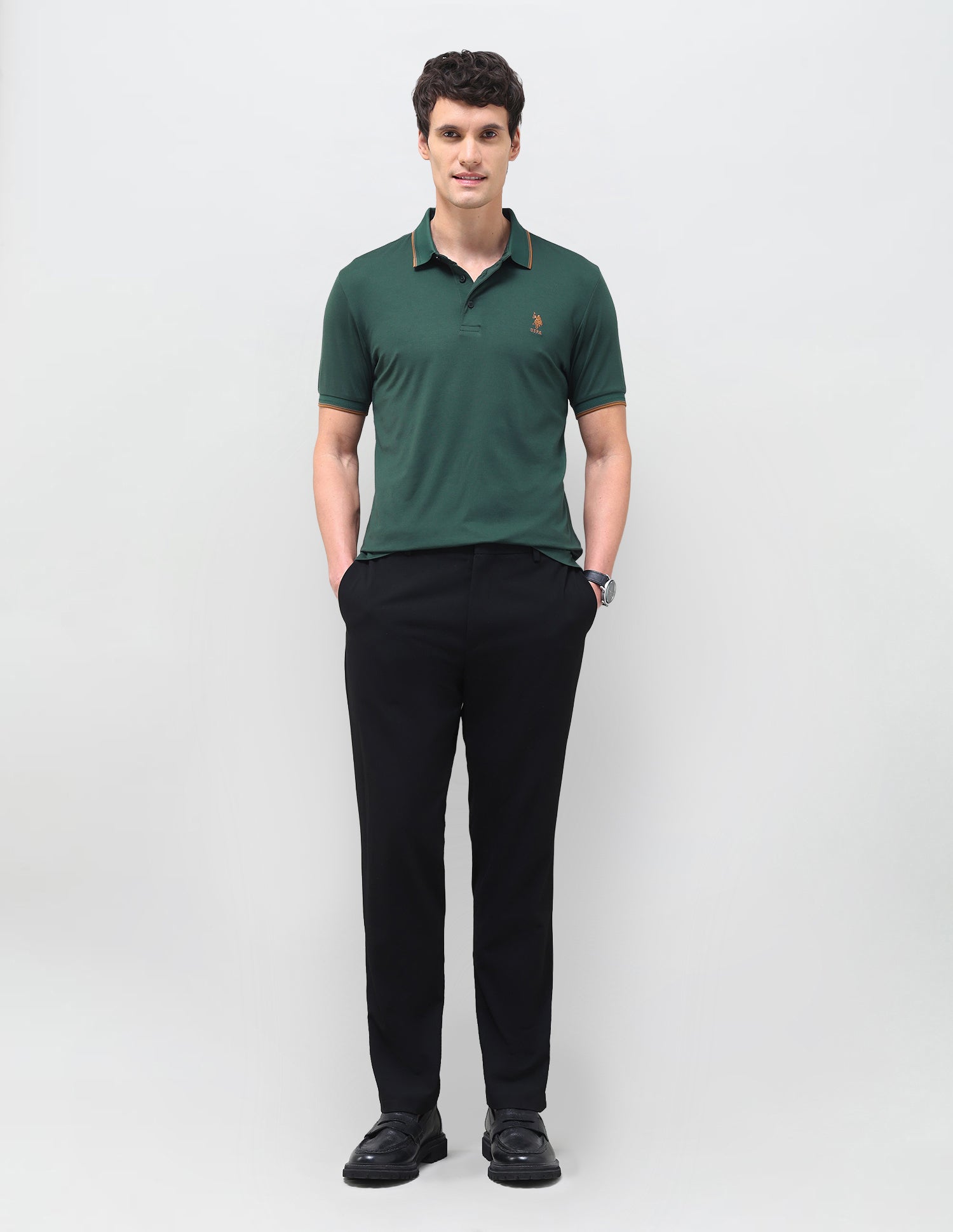 Slim Fit Solid Polo Shirt Green - U.S. Polo Assn. India | Large