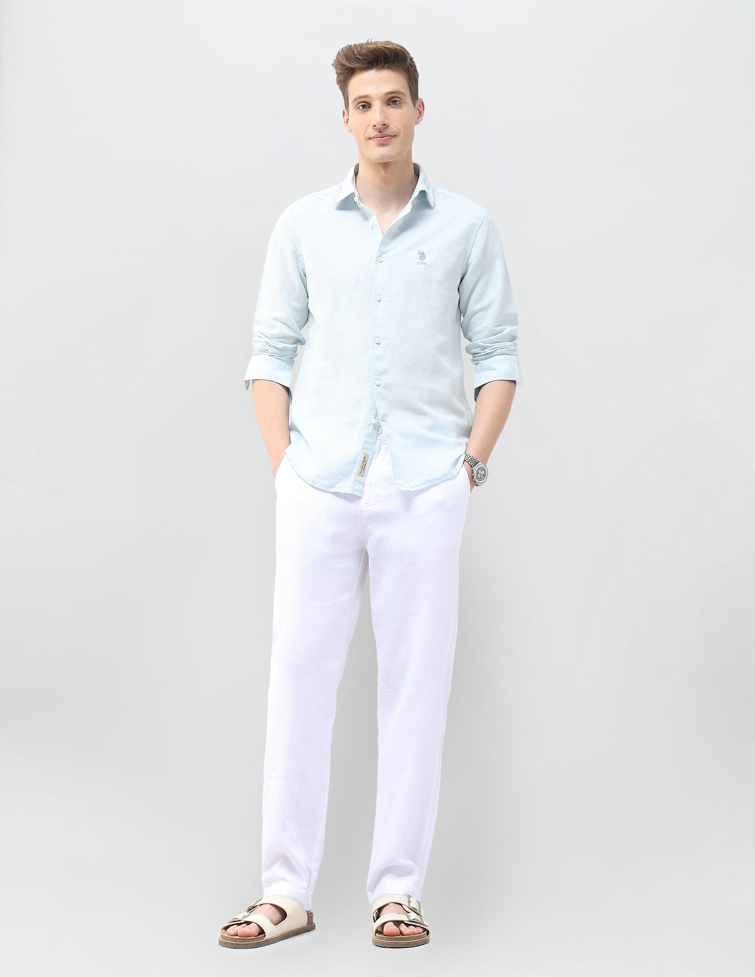 Regular Fit Motel On The Coast Shirt Light Blue - U.S. Polo Assn. India | Large