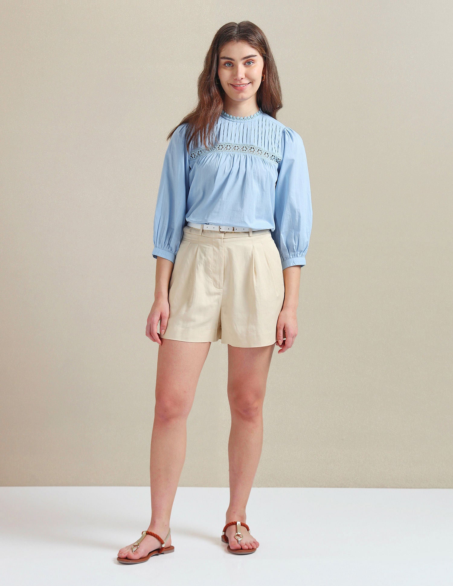 Lace Detail Cotton Top Light Blue - U.S. POLO ASSN. | Large