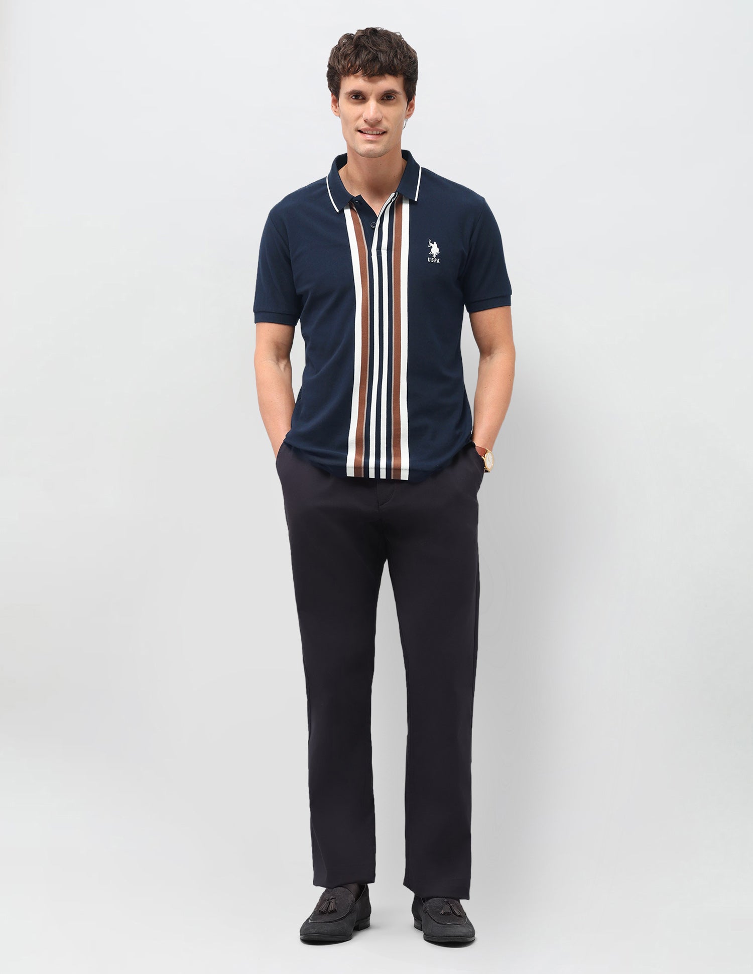 Vertical Striped Slim Fit Polo Shirt Navy - U.S. Polo Assn. India | Large