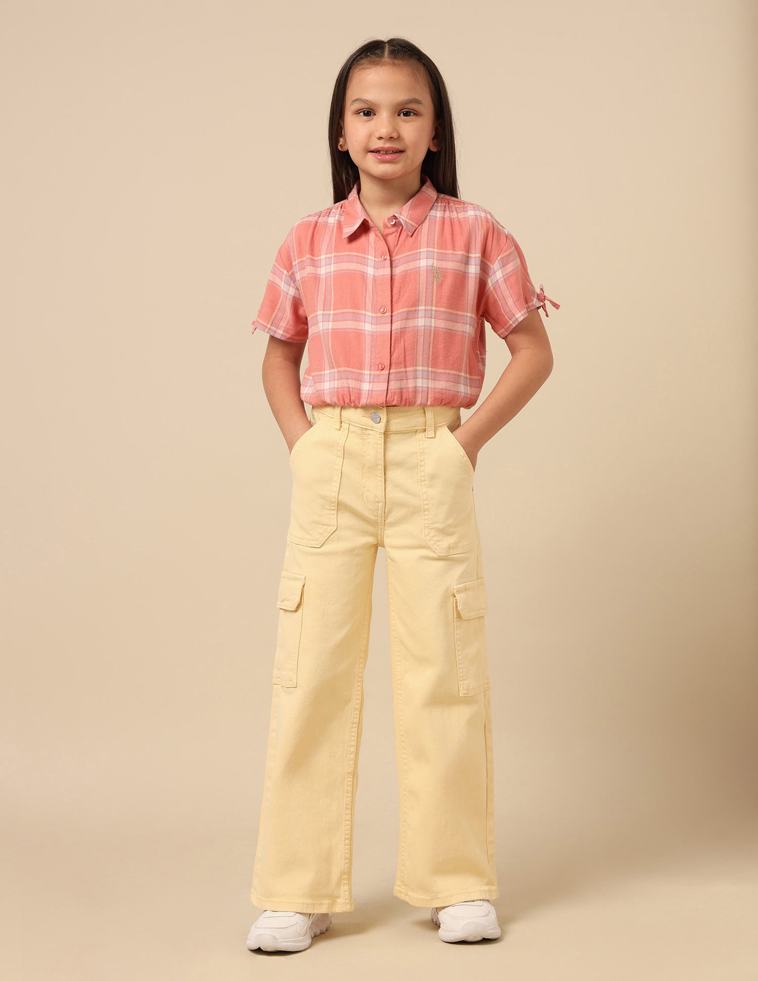 Girls Wide Leg Fit High Rise Jeans Cream - U.S. POLO ASSN. | Large