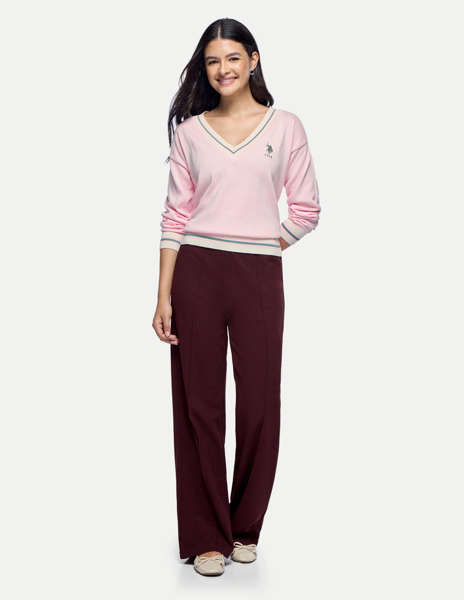 Solid Regular Fit Sweater Light Pink - U.S. Polo Assn. India | Large