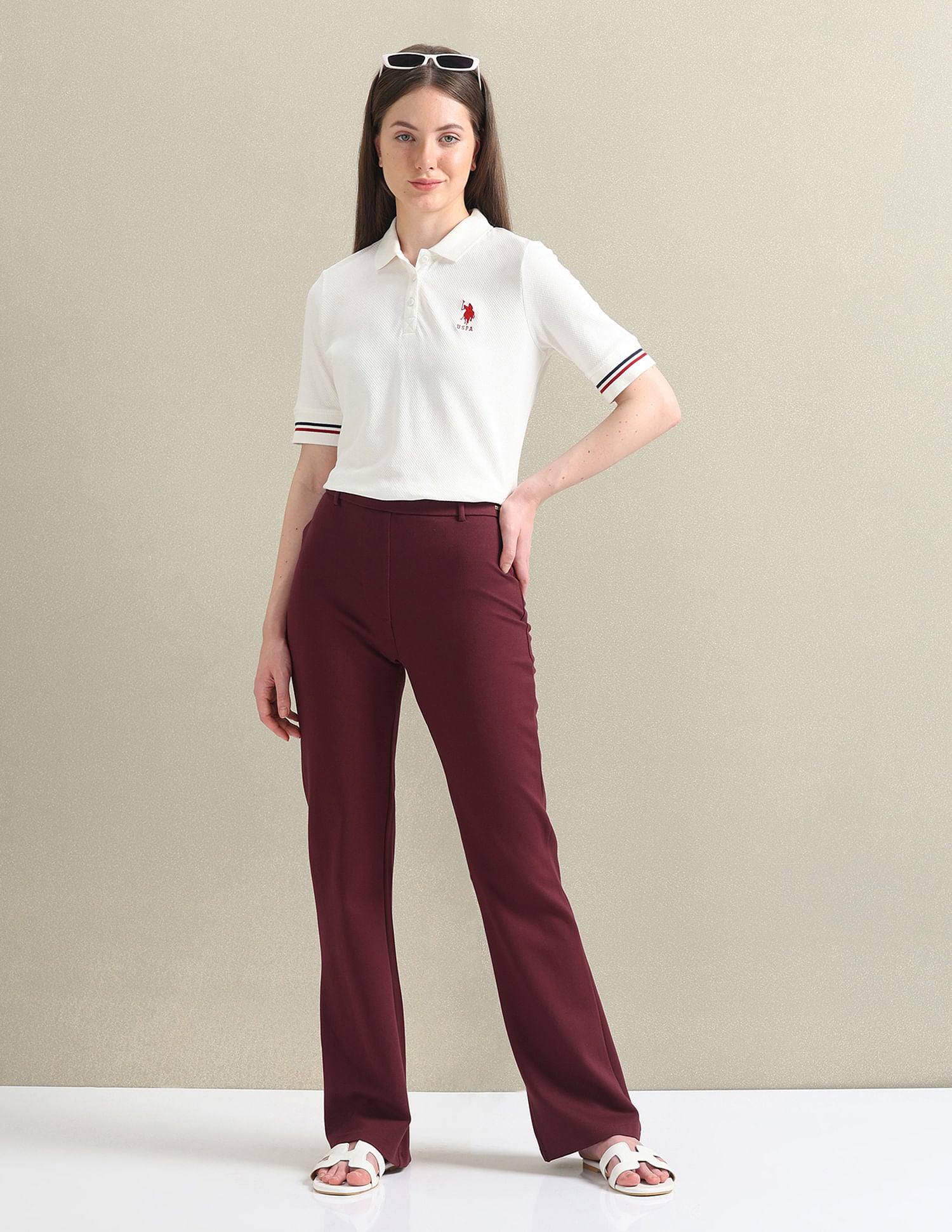 Straight Fit Ponte Roma Trousers Burgundy - U.S. POLO ASSN. | Large