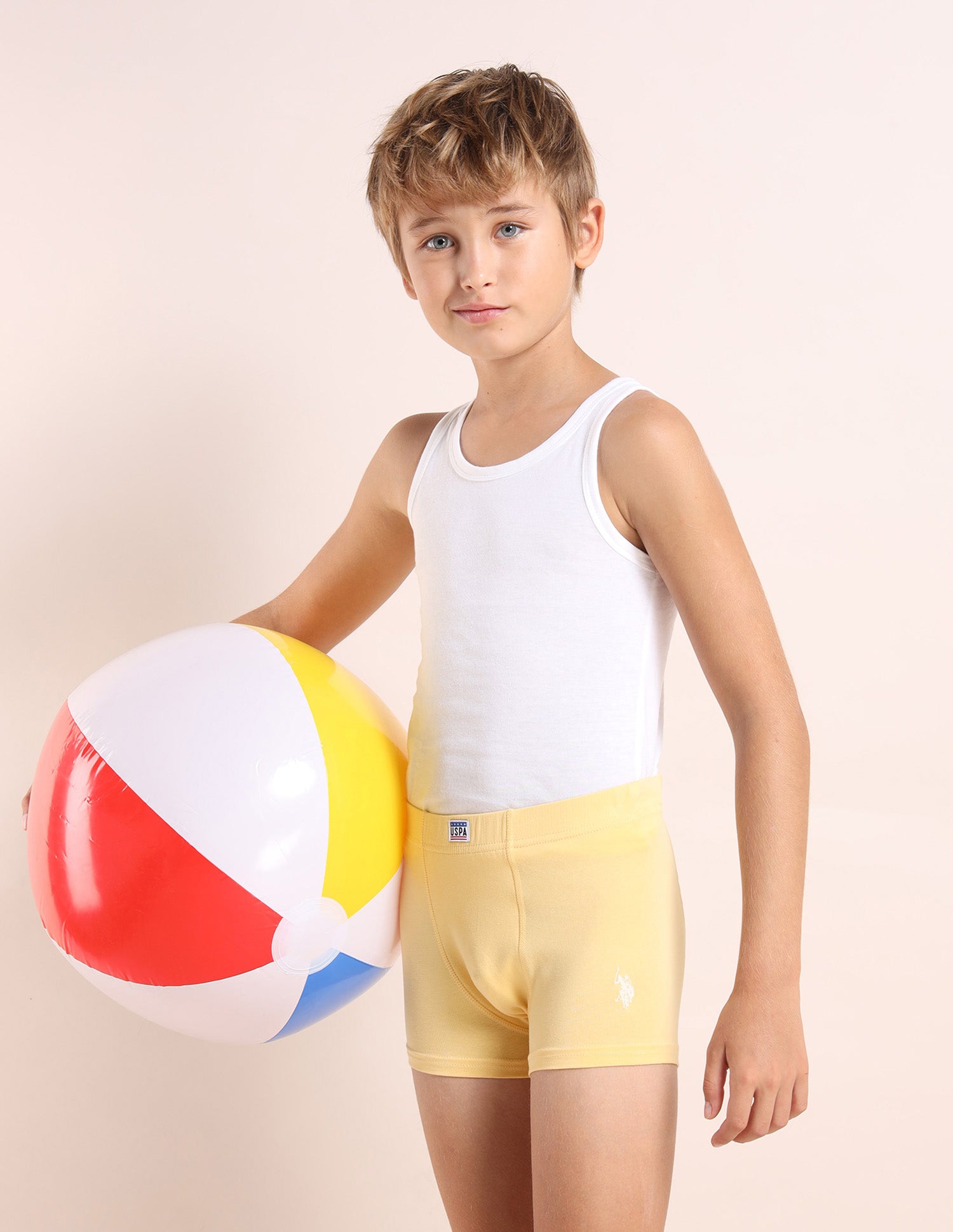 Boys Cotton Spandex Solid Trunks - Pack Of 3 Orange, Purple and Yellow - U.S. POLO ASSN. | Large