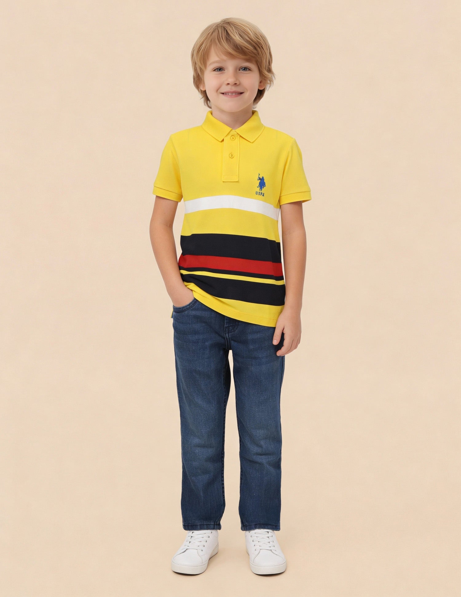 Boys Horizontal Stripe Polo Shirt Yellow - U.S. Polo Assn. India | Large