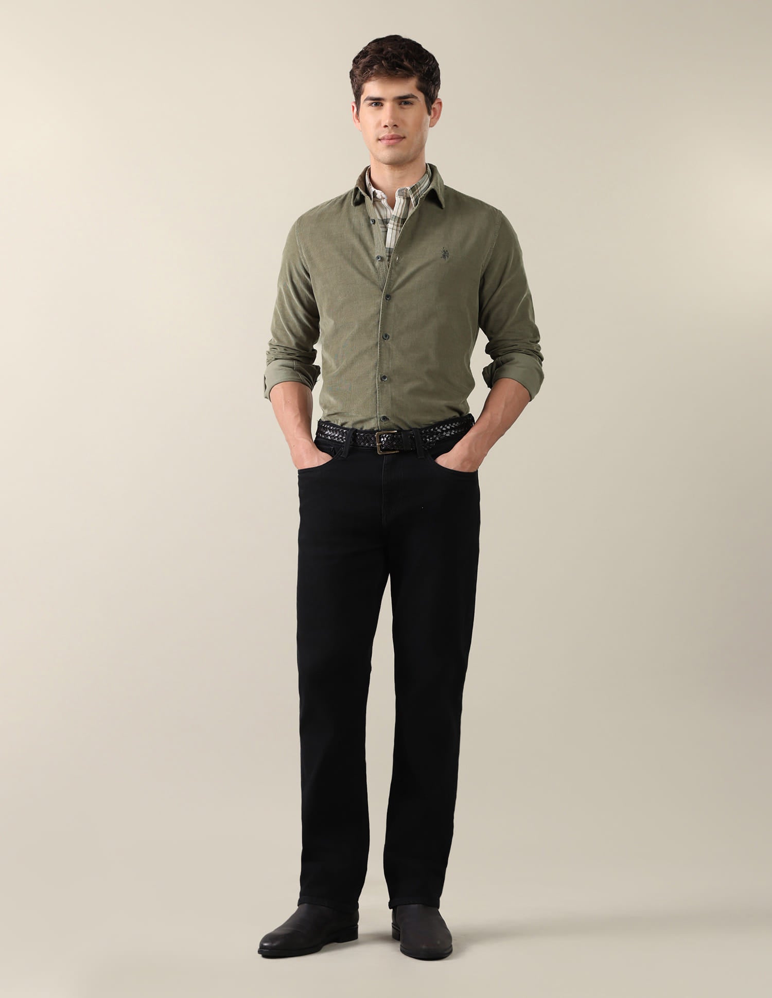 Corduroy Regular Fit Shirt Green - U.S. Polo Assn. India | Large