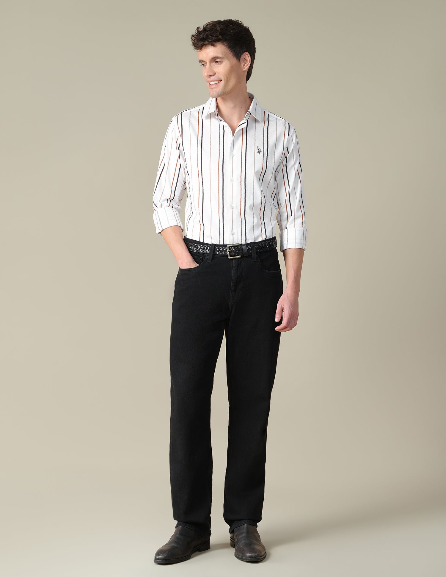 Vertical Striped Satin Shirt Rust - U.S. Polo Assn. India | Large