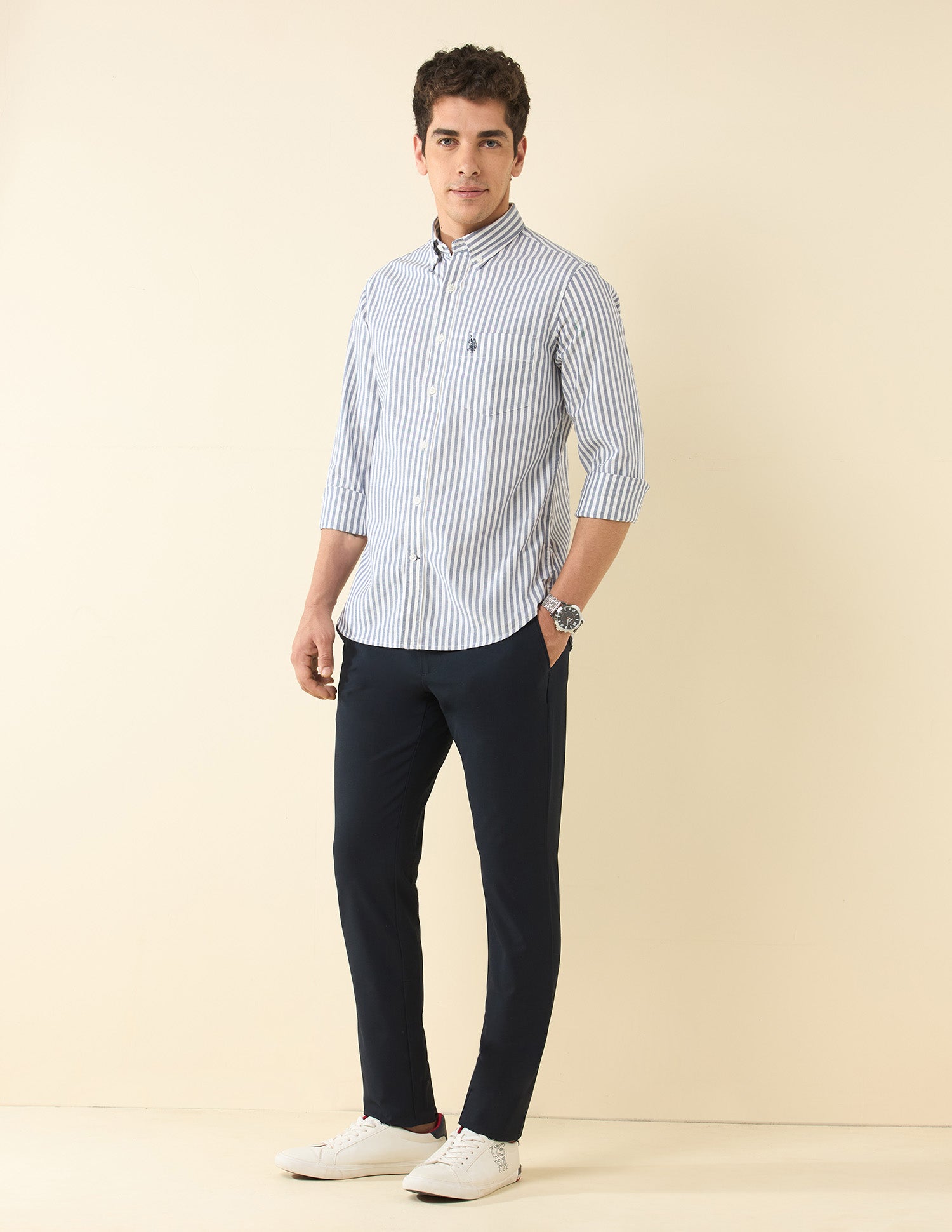 Vertical Striped Oxford Shirt Dark Blue - U.S. Polo Assn. India | Large