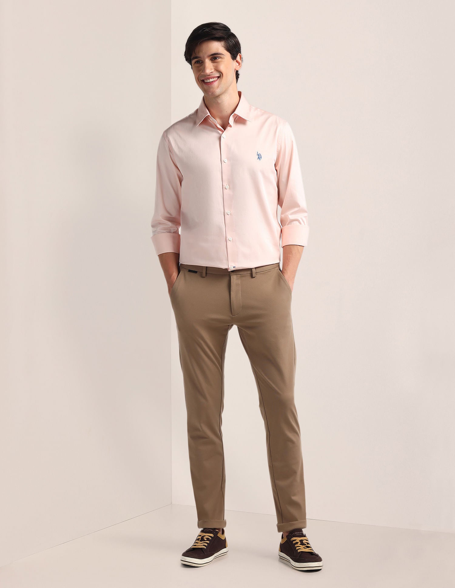 Tailored Fit Pure Cotton Shirt Light Pink - U.S. Polo Assn. India | Large