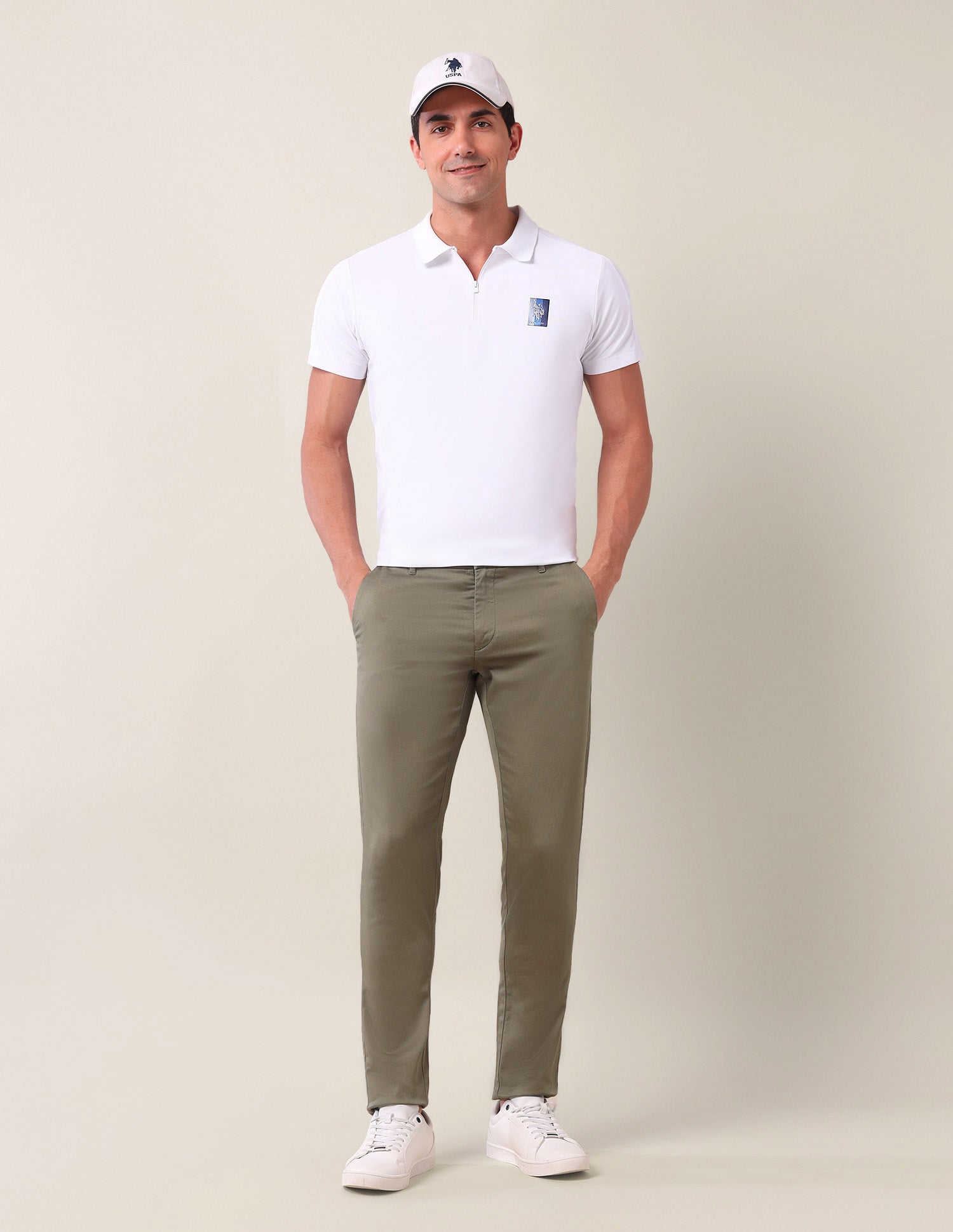 Austin Slim Fit Solid Trousers Olive - U.S. Polo Assn. India | Large