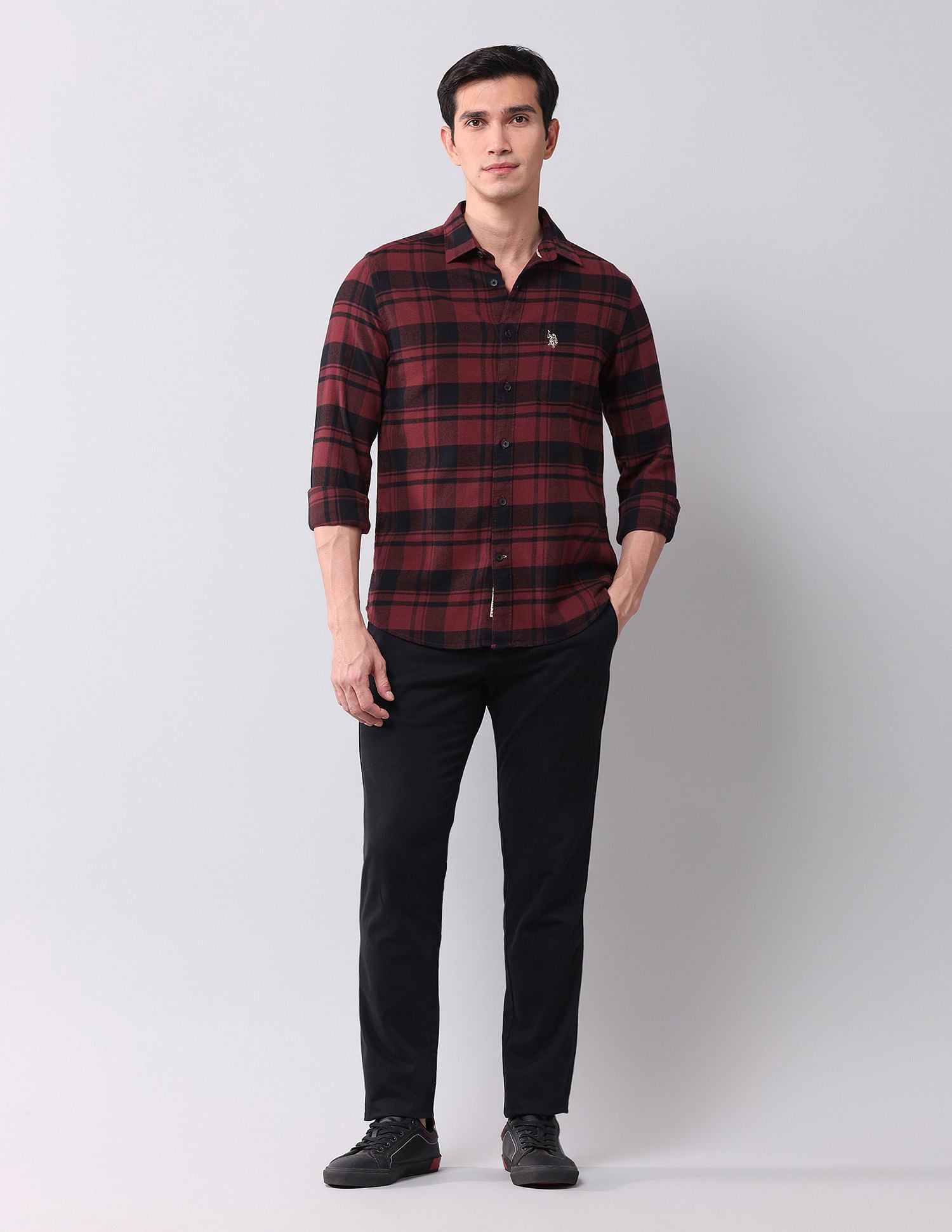 Regular Fit Twill Checked Shirt Medium Red - U.S. POLO ASSN. | Large