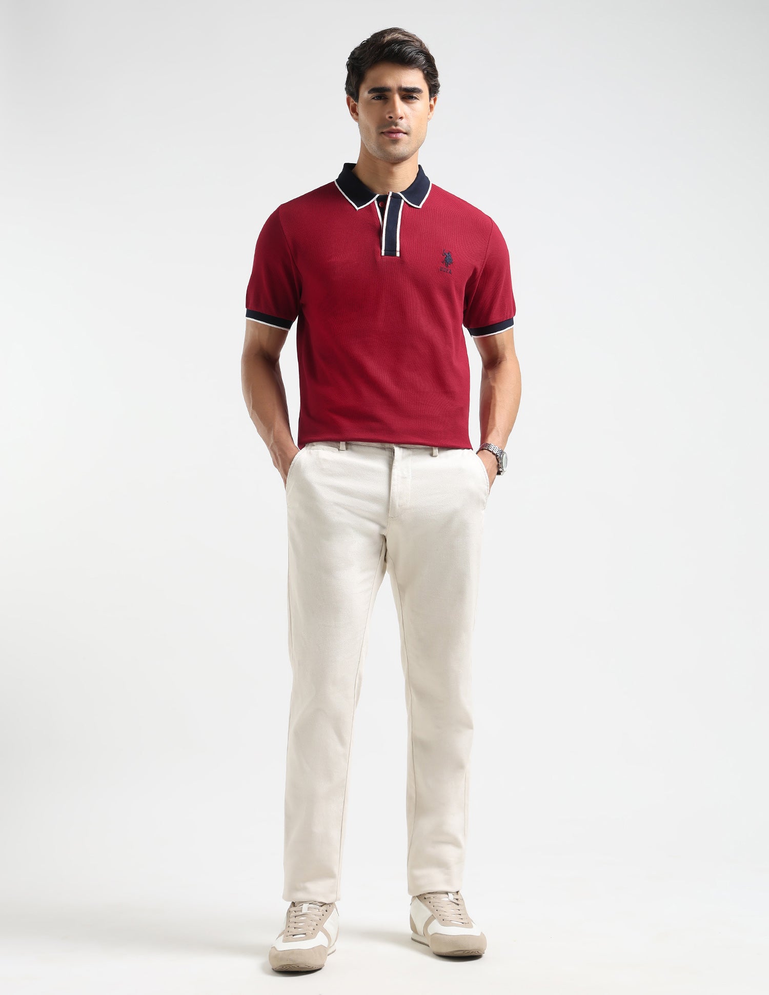 Pure Cotton Slim Fit Polo Shirt Red - U.S. POLO ASSN. | Large