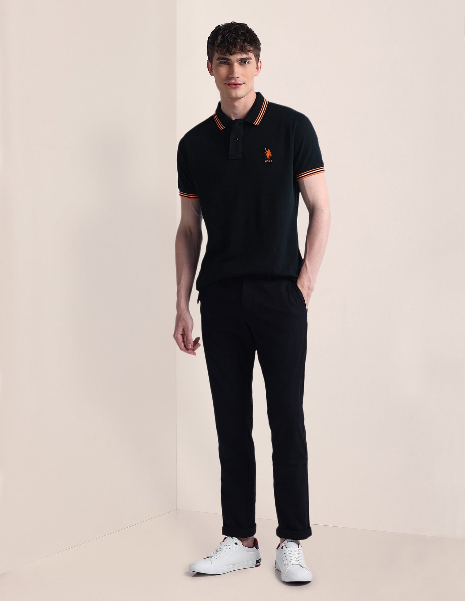 Solid Pure Cotton Polo Shirt Black - U.S. POLO ASSN. | Large