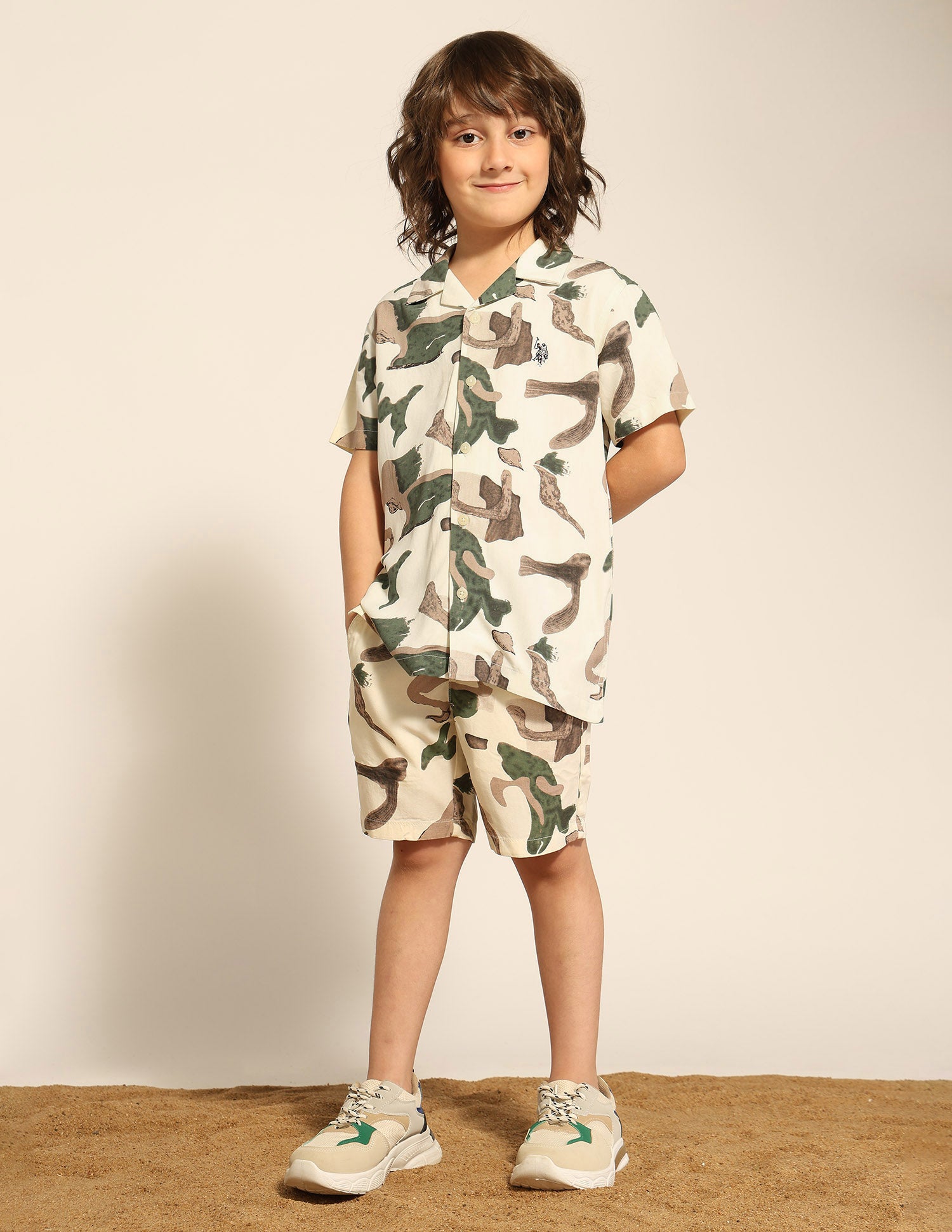 Boys Abstract Printed Cuban Shirt Green - U.S. POLO ASSN. | Large