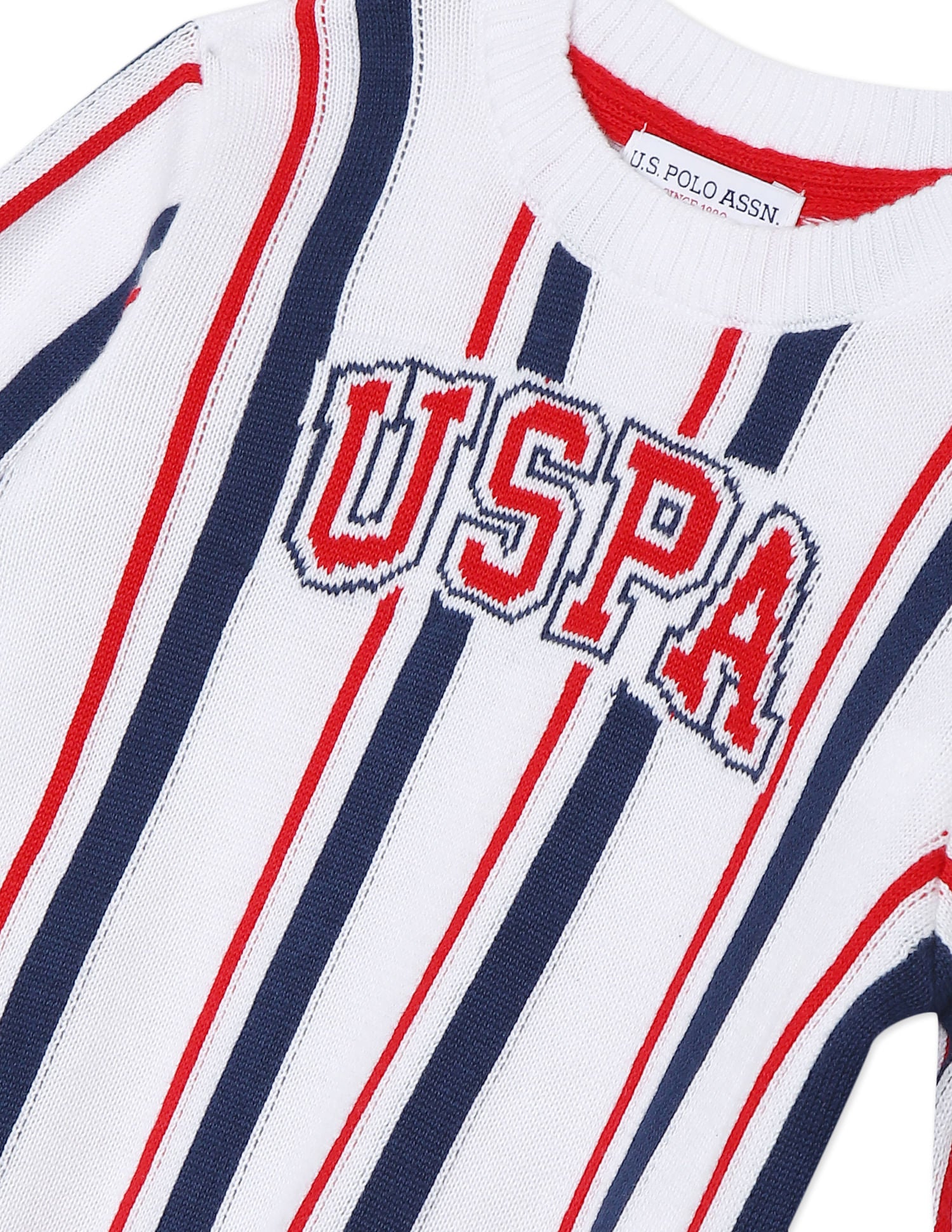 White Crew Neck Striped Sweater White - U.S. Polo Assn. India | Large