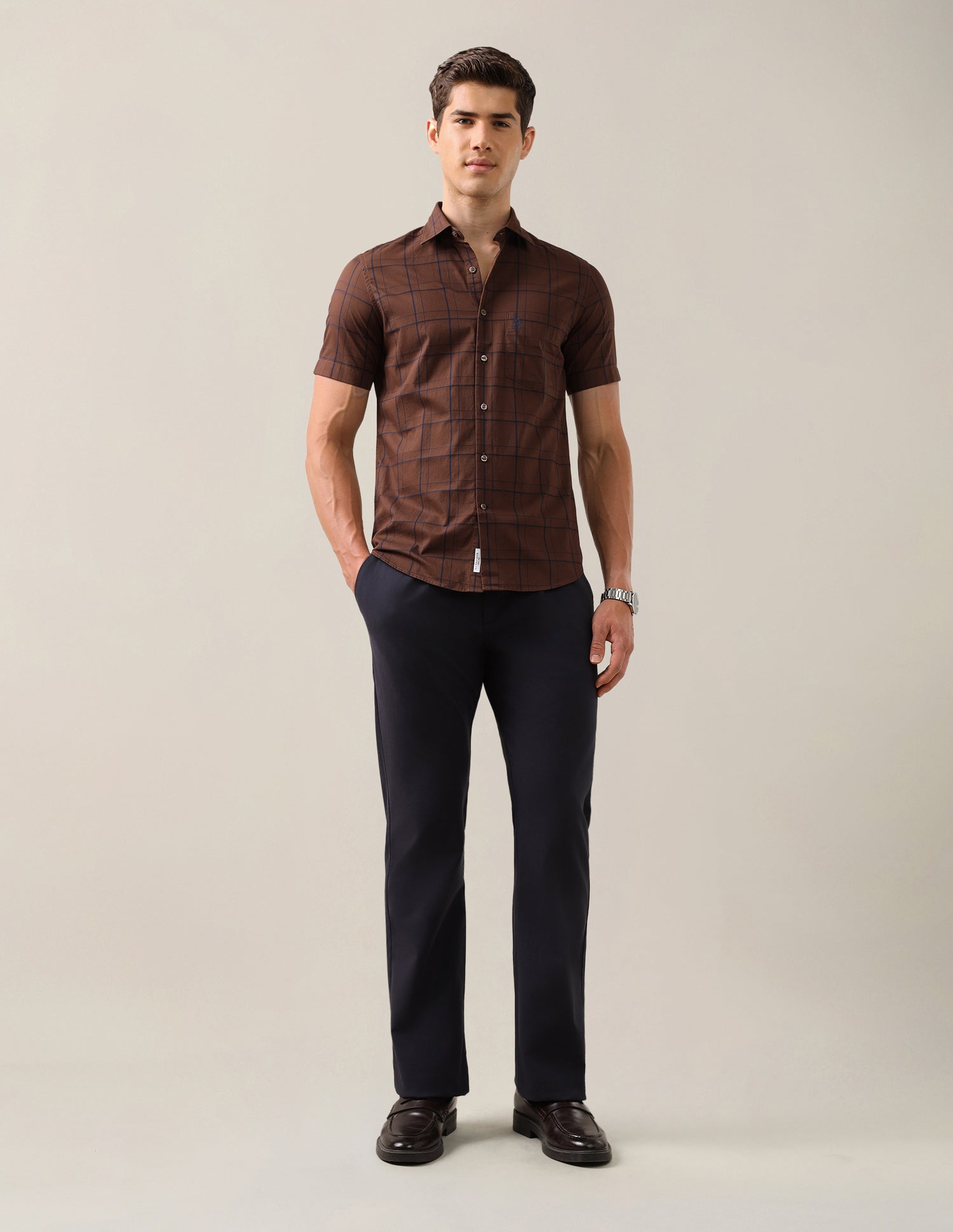 Grid Tattersall Checked Tailored Fit Shirt Brown - U.S. Polo Assn. India | Large
