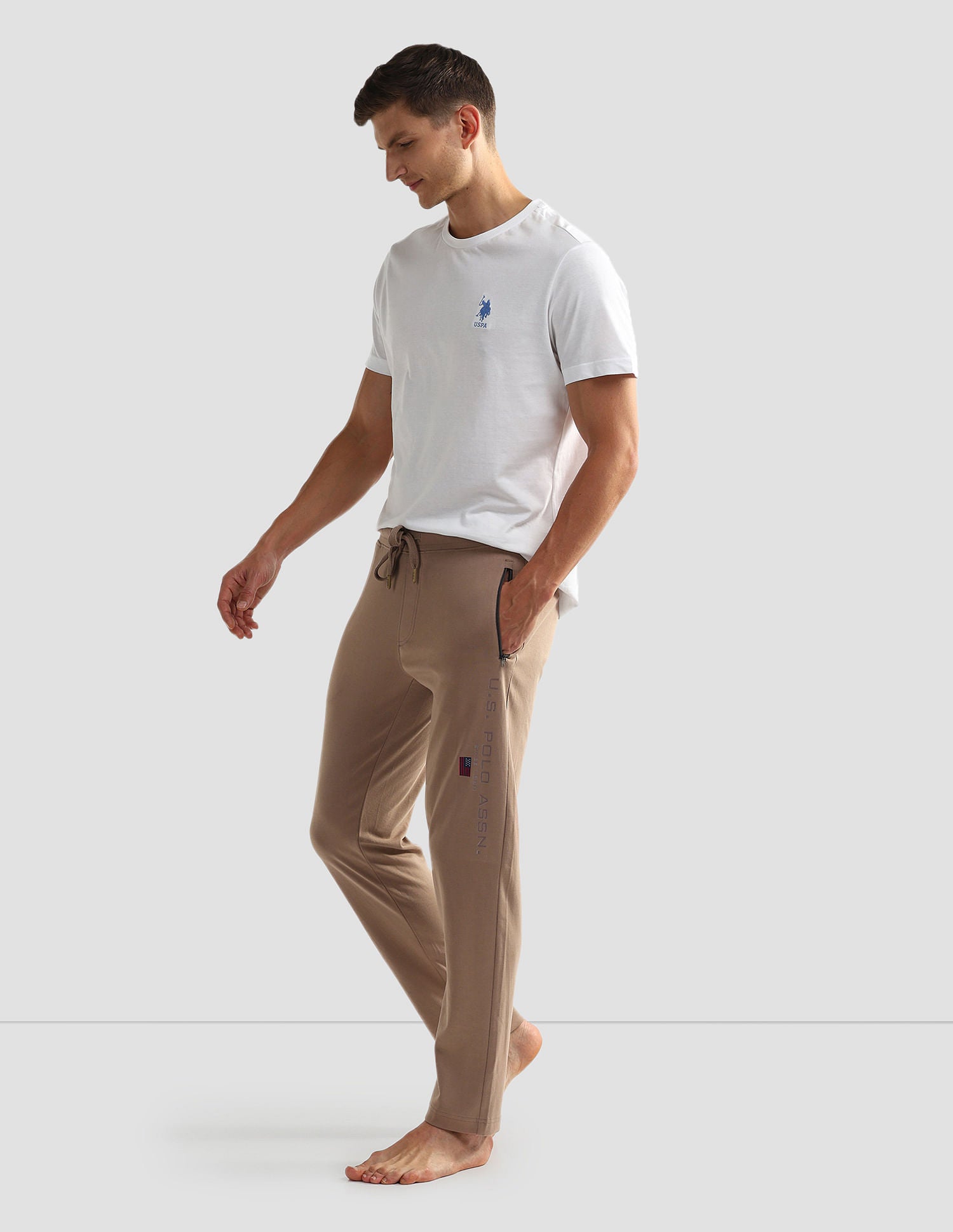 Mid Rise Solid OR002 Lounge Track Pants - Pack Of 1 Stucco - U.S. POLO ASSN. | Large