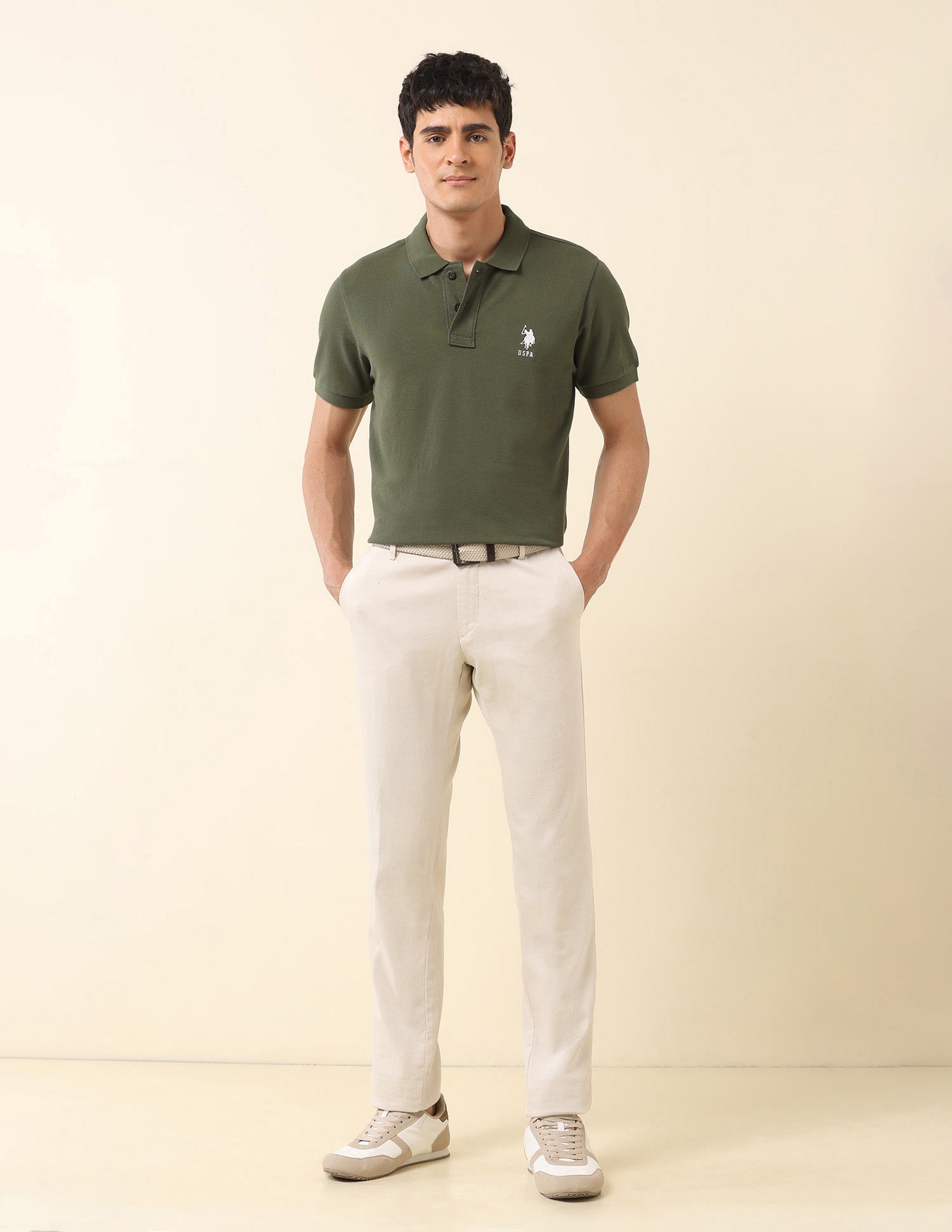 Pure Cotton Slim Fit Classic Polo Shirt Olive - U.S. Polo Assn. India | Large