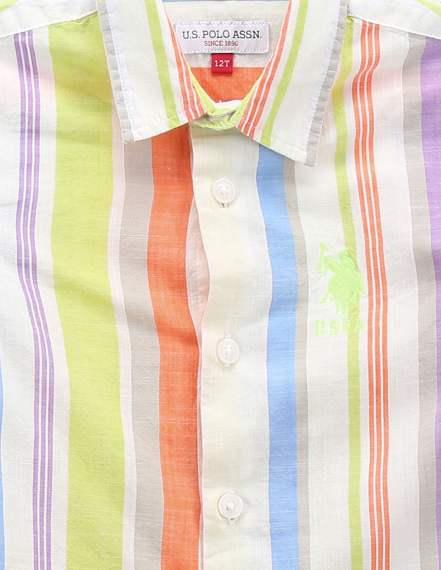 Boys Vertical Stripe Cotton Shirt White, Orange and Purple - U.S. Polo Assn. India | Large