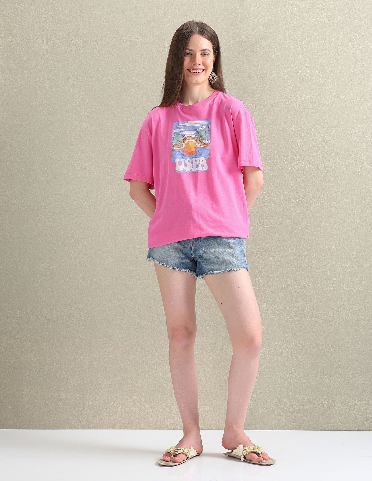 Graphic Print Boyfriend T-Shirt Pink - U.S. POLO ASSN. | Large