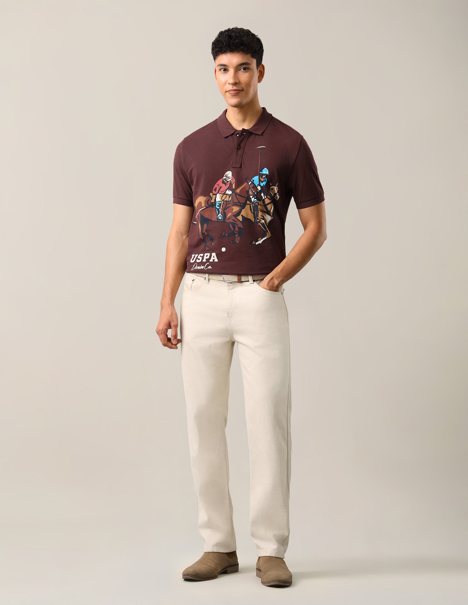 Graphic Brand Printed Slim Fit Polo Shirt Maroon - U.S. Polo Assn. India | Large