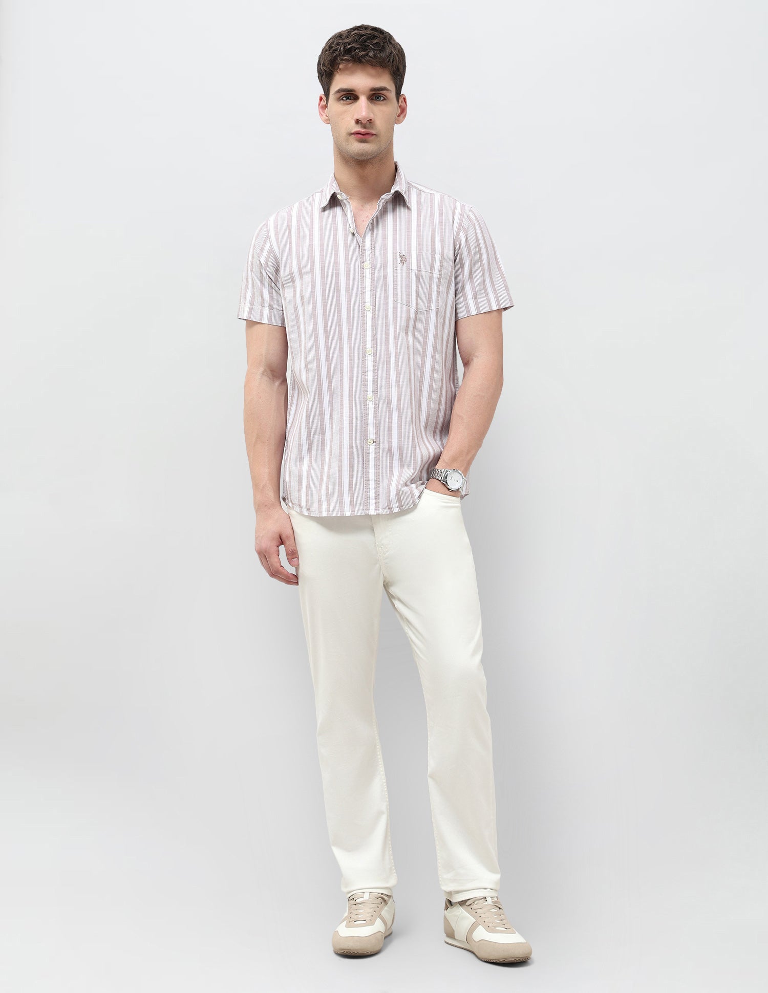 Vertical Striped Regular Fit Shirt Brown - U.S. POLO ASSN. | Large