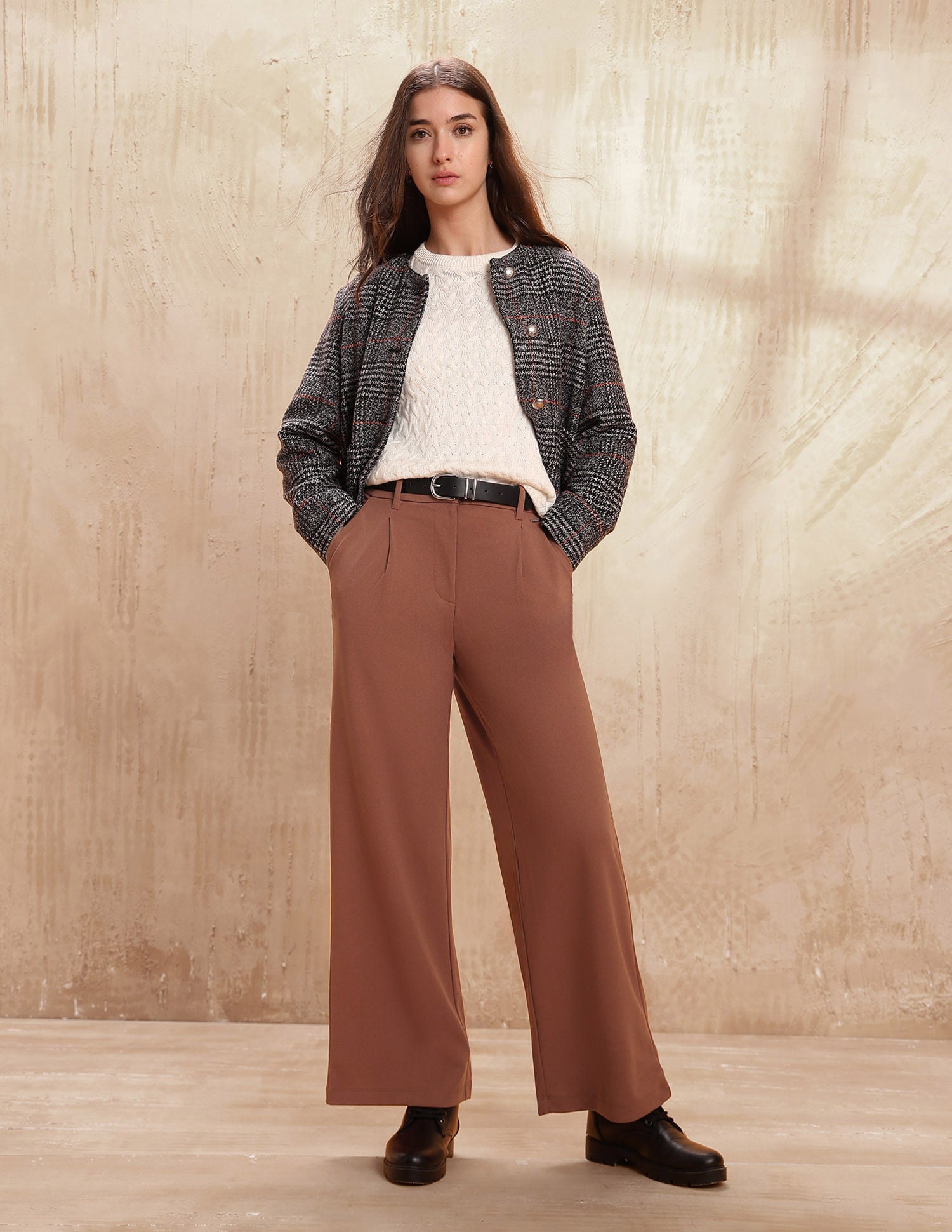 High Rise Wide Leg Trousers Brown - U.S. POLO ASSN. | Large
