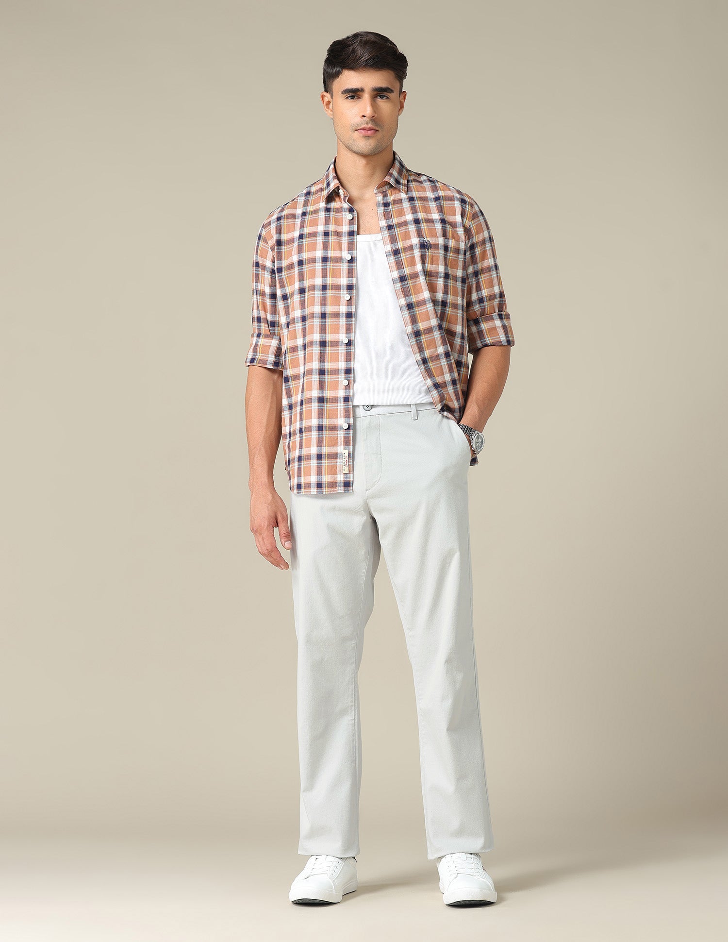 Riley Straight Fit Dobby Trousers Light Grey - U.S. POLO ASSN. | Large