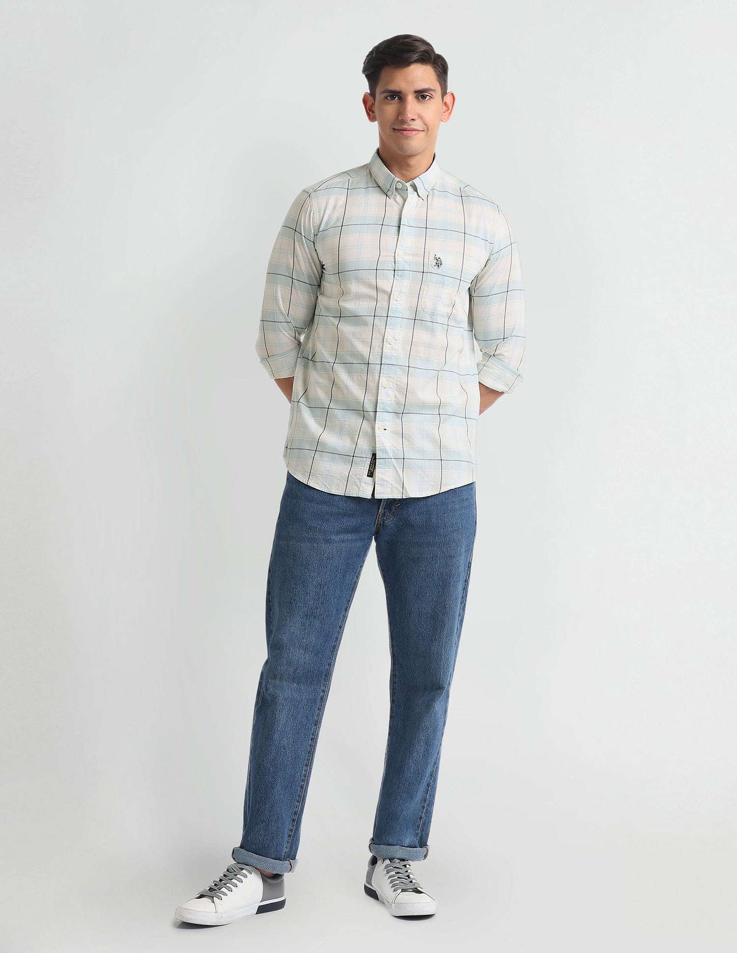 Tartan Check Slim Shirt White - U.S. Polo Assn. India | Large