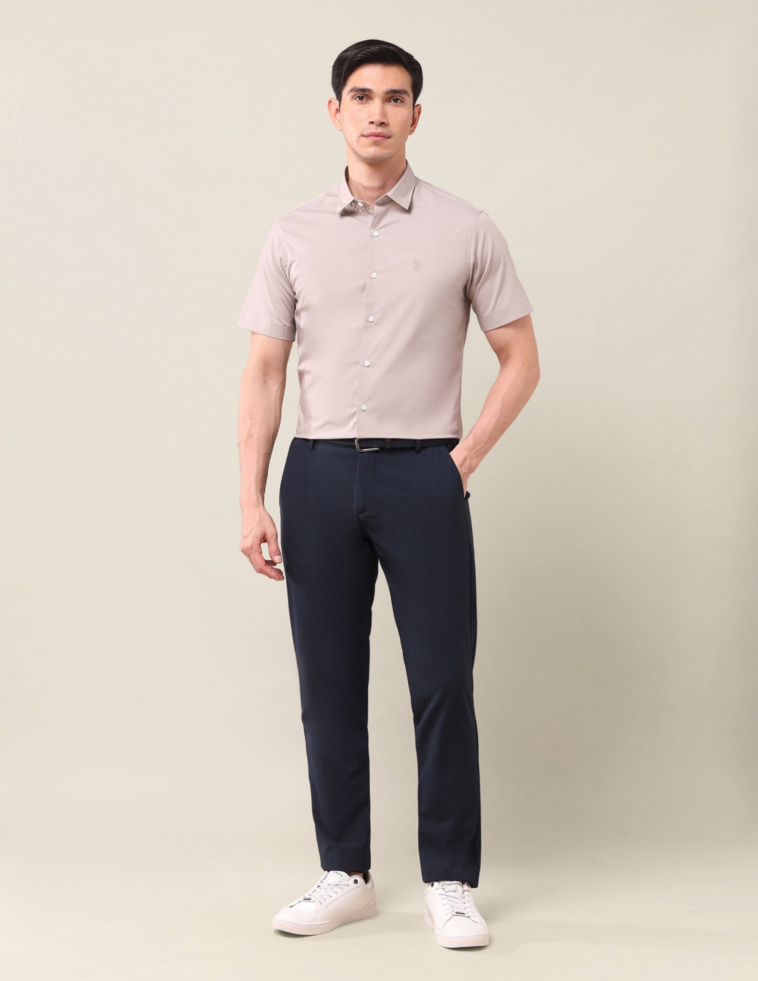 Solid Tailored Fit Shirt Lt Beige - U.S. POLO ASSN. | Large