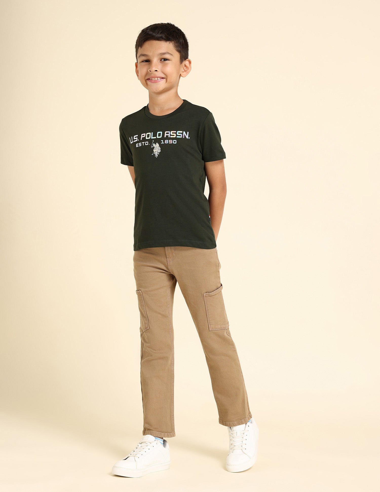 Boys Reflective Print T-Shirt Dark Olive - U.S. Polo Assn. India | Large